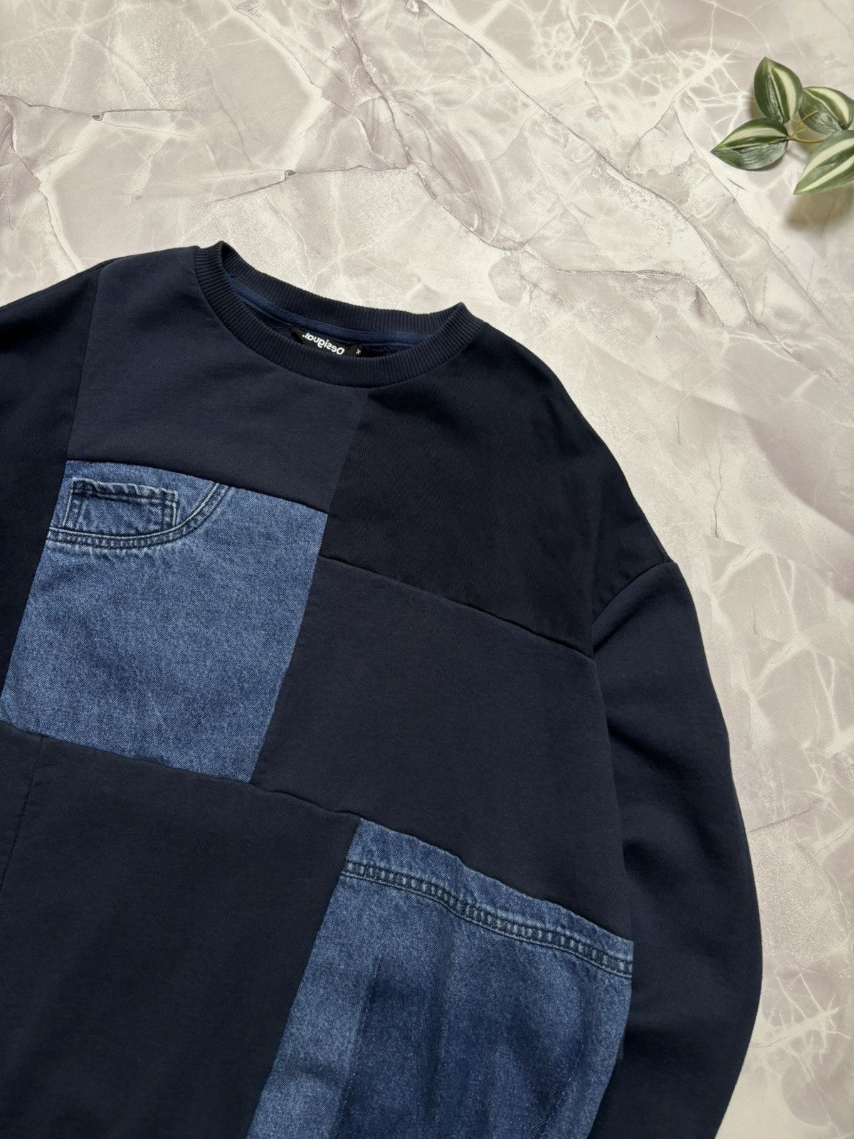 Desigual Desigual Denim Patchwork Sweatshirt Relaxed Blue Mens XL Size US XL / EU 56 / 4 - 8 Thumbnail