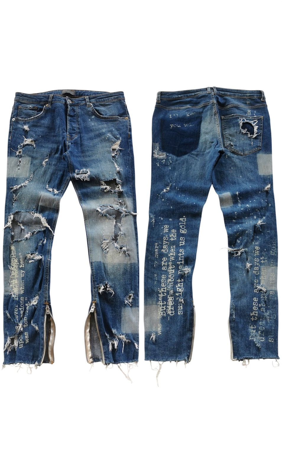 Seditionaries Thrashed Punk Zipper Text Distressed Zara Jeans Size US 32 / EU 48 - 14 Thumbnail