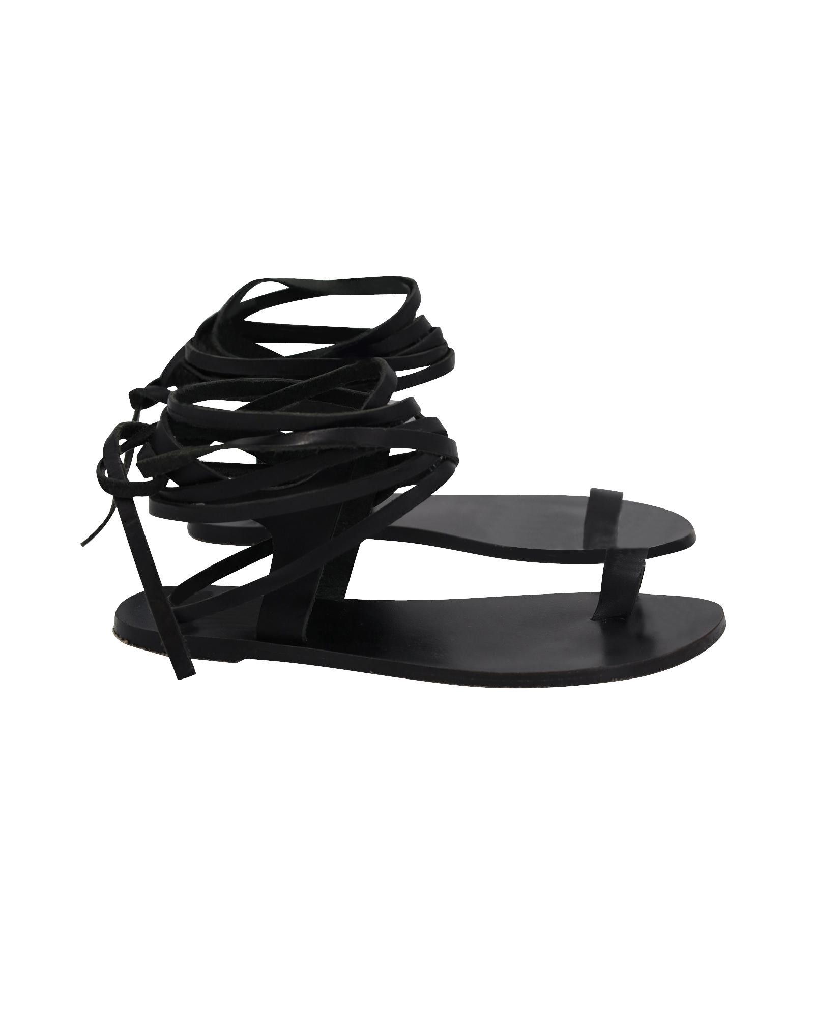 image of Atp Atelier Strappy Leather Sandals With Flat Sole in Black, Women's (Size 7)