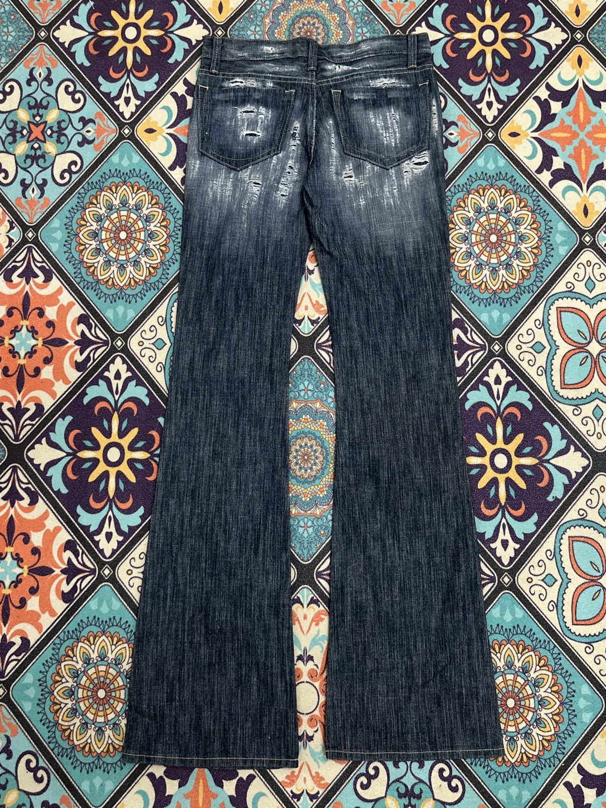 Tornado Mart Cowboys of The Dessert Distressed Long Flare Denim Size US 29 - 2 Thumbnail