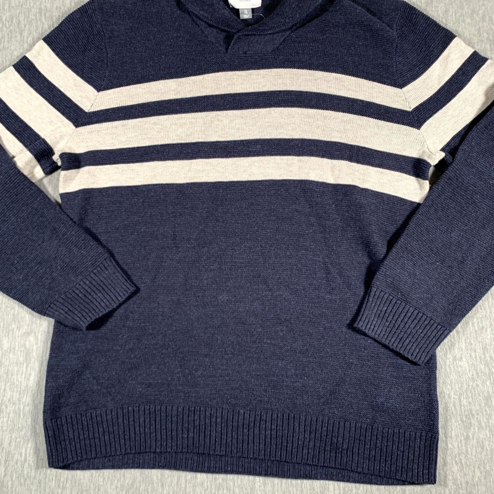 Old Navy Old Navy Sweater Mens XL Navy Blue Stripe Shawl Collar Cotton Knit Pullover Size US XL / EU 56 / 4 - 3 Thumbnail