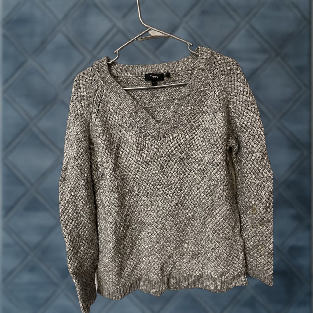 Theory Theory V Neck Sweater Women’s Small Gray Pullover Cotton Wool Blend Size S / US 4 / IT 40 - 1 Thumbnail
