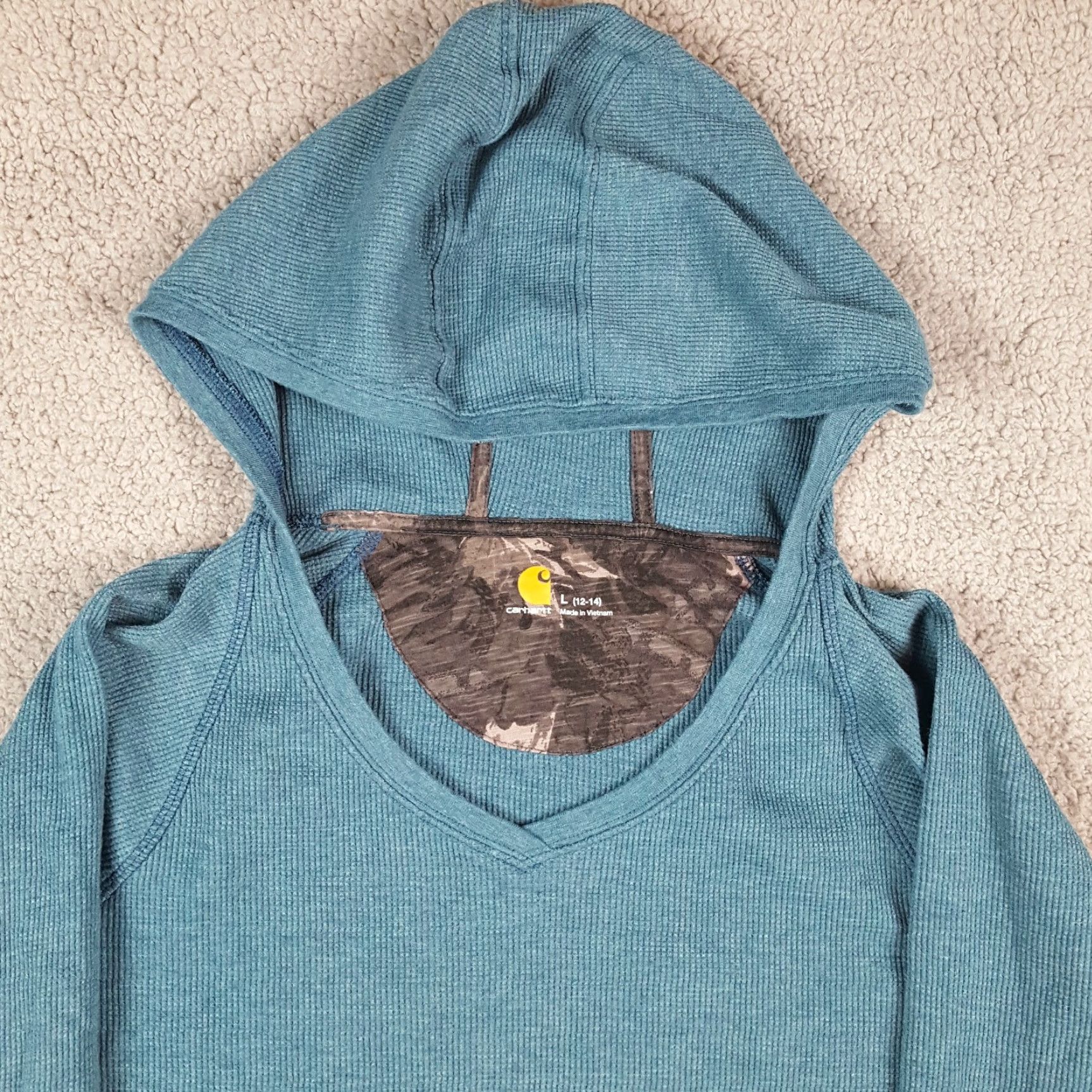 Carhartt VINTAGE Carhartt Hooded Thermal Shirt Blue L Women CH Size L / US 10 / IT 46 - 2 Thumbnail