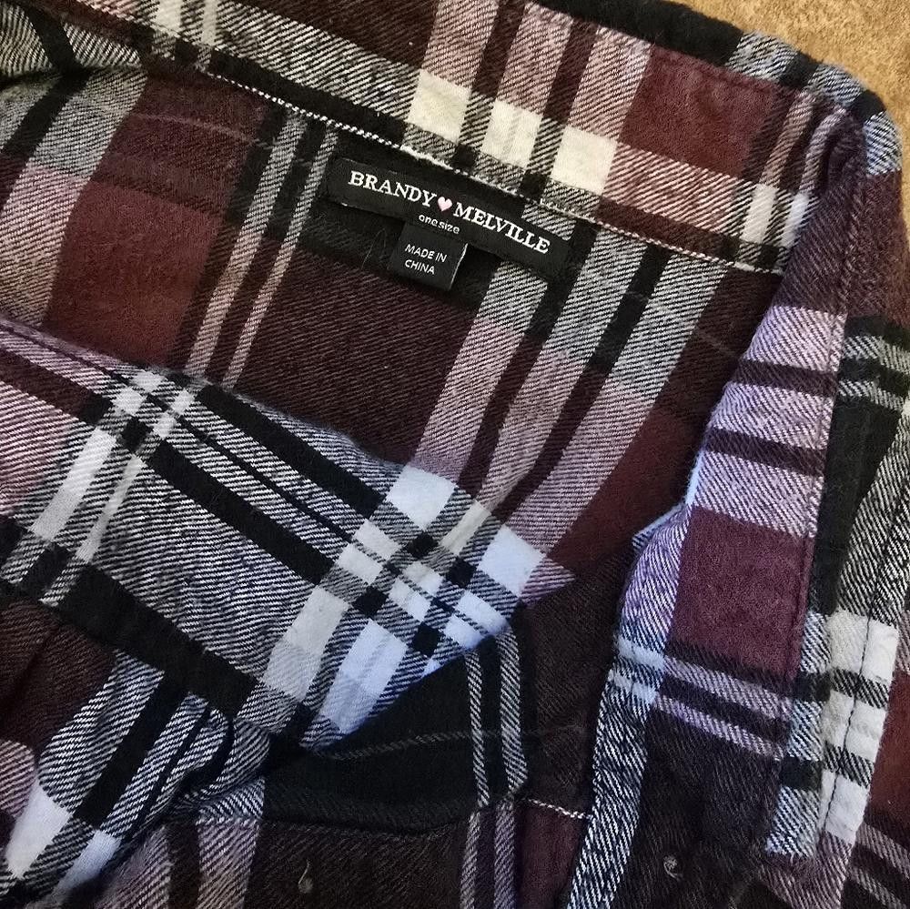 Designer Burgundy Black BM Cropped Flannel Long Sleeve Size ONE SIZE - 3 Thumbnail