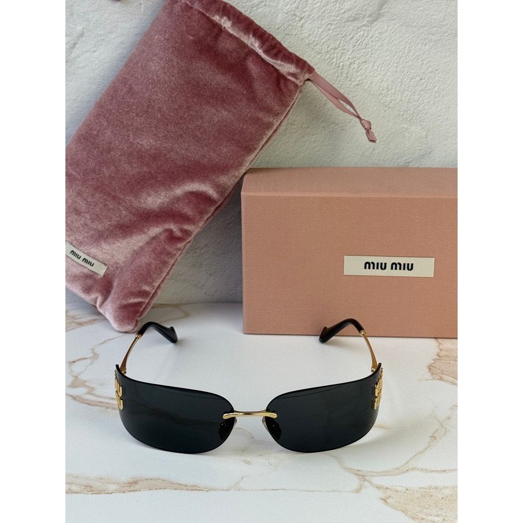 Miu Miu CNEW Miu Miu MU A51S Mask Sunglasses in Gold Grey $696 Size ONE SIZE - 4 Thumbnail