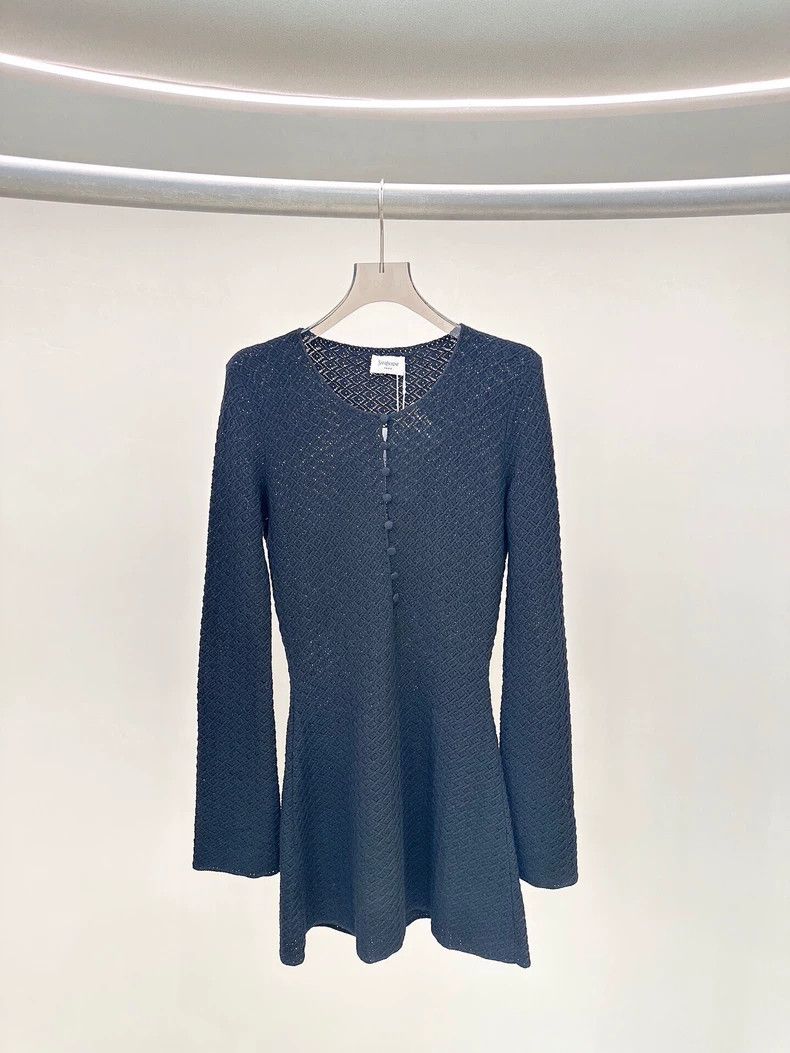 Yves Saint Laurent YSL Black Hollow Knit Dress - dmc Size US L / EU 52-54 / 3 - 1 Thumbnail