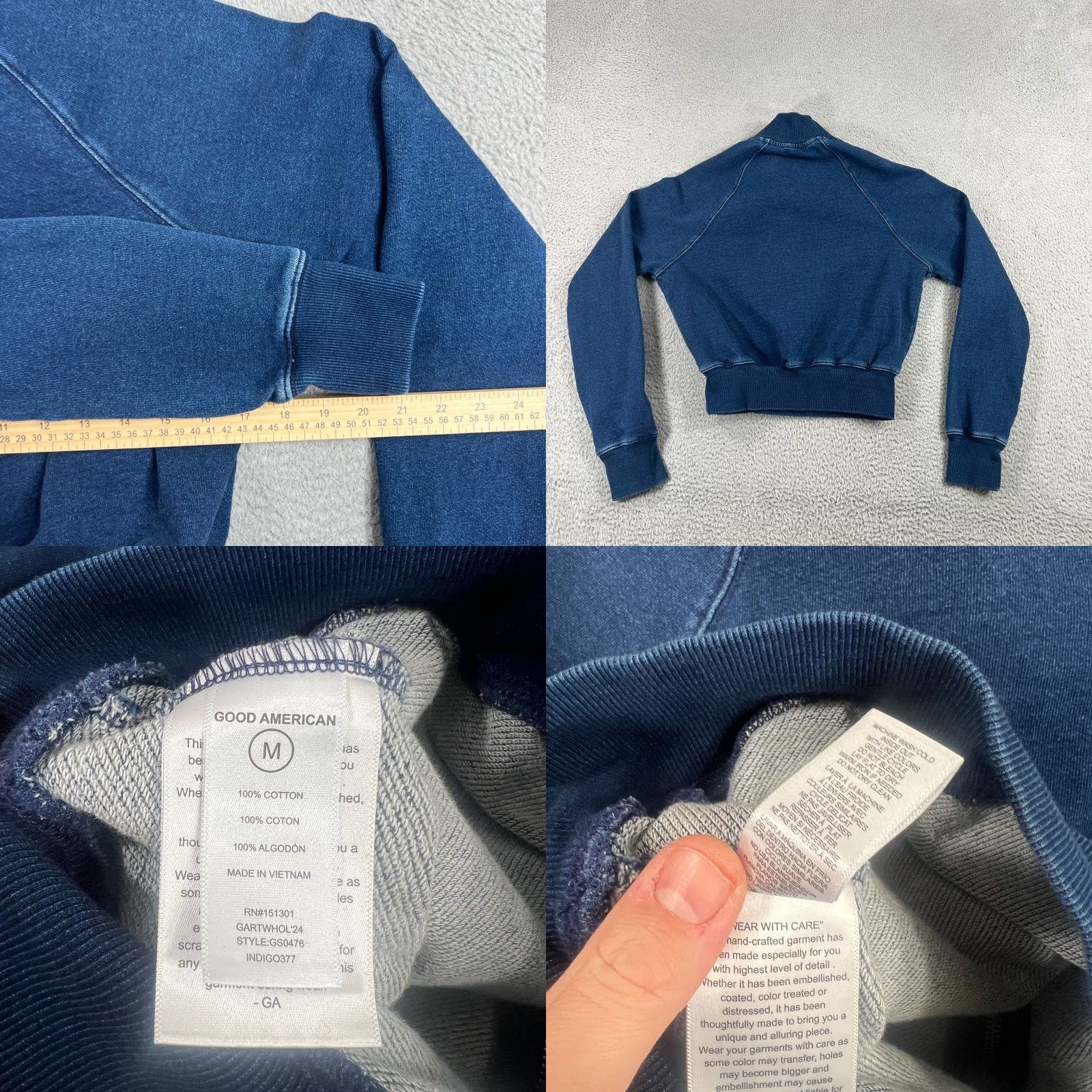 Good American GOOD AMERICAN Sweatshirt Pullover Mock Zip Indigo Blue Cropped N/A Size M / US 6-8 / IT 42-44 - 8 Thumbnail