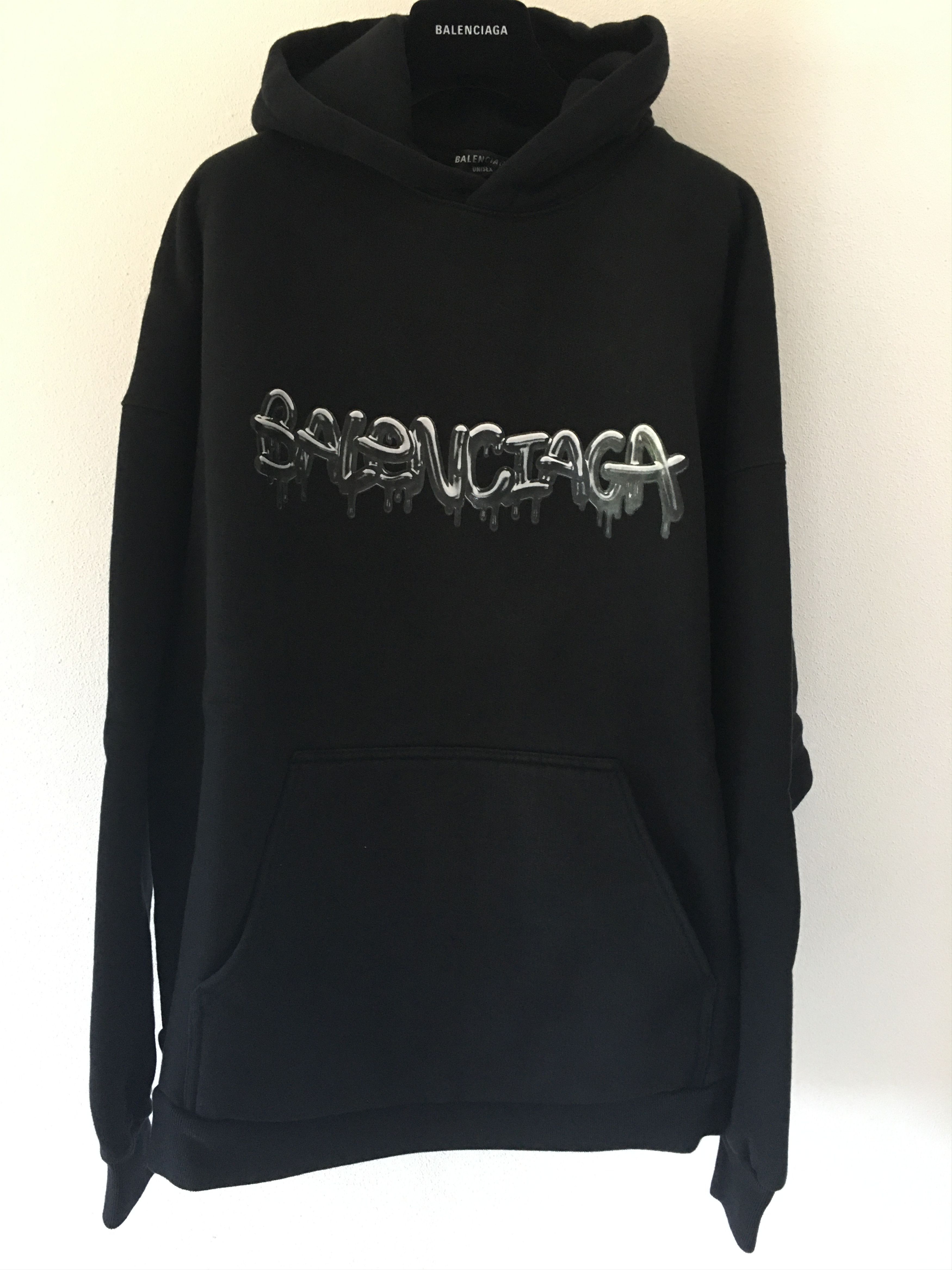 image of Balenciaga Hoodie Logo Print in Black, Men's (Size Small)