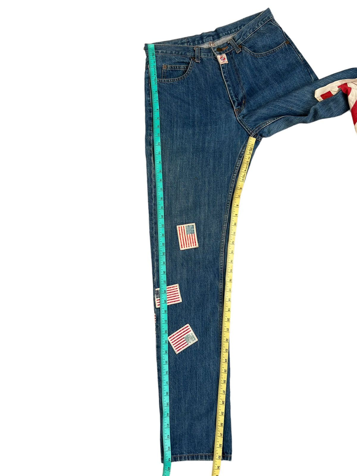 Vintage Kaneko Isao Japan USA Flag Patches Denim Jeans