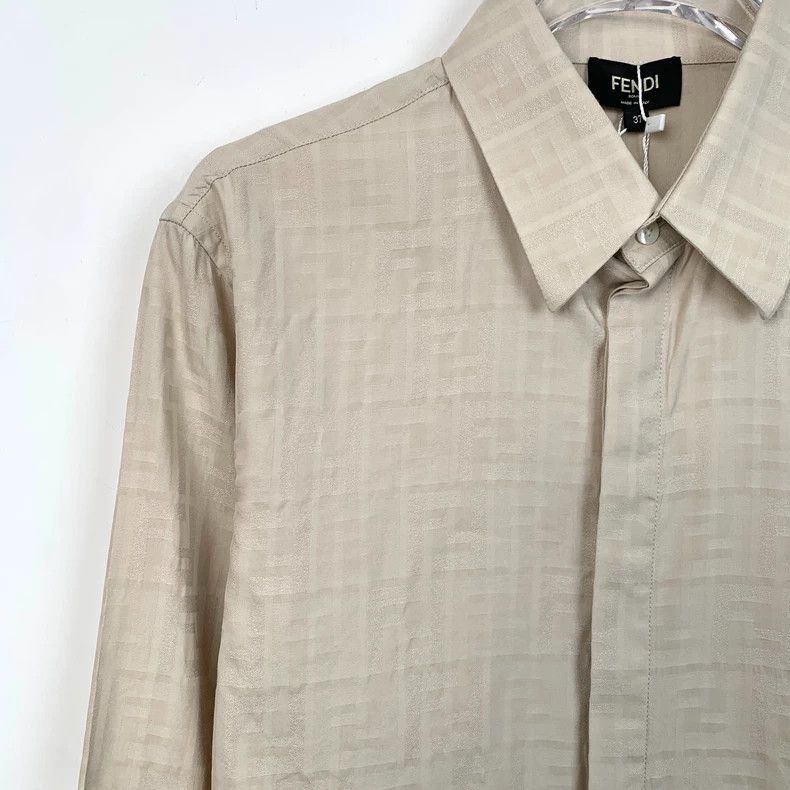 Fendi Fendi Khaki Patterned Cotton Shirt Size US M / EU 48-50 / 2 - 3 Thumbnail