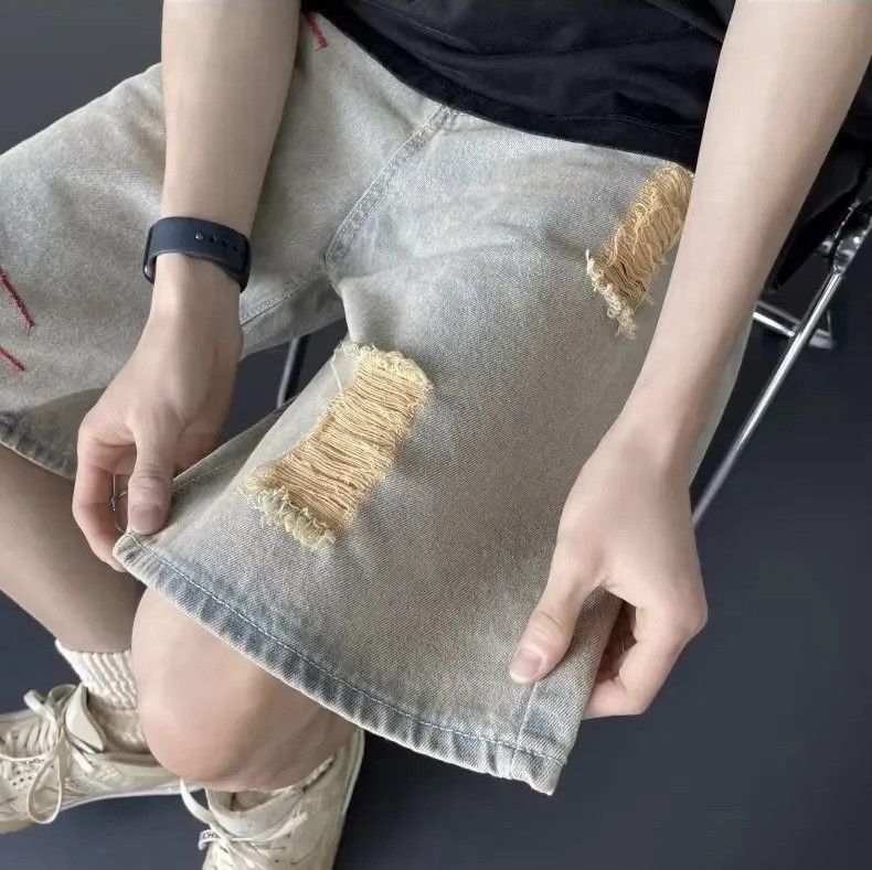 Denime × Japanese Brand Streetwear Shorts Casual Loose-fit Straight-leg Ripped Denim Size US 33 - 11 Thumbnail