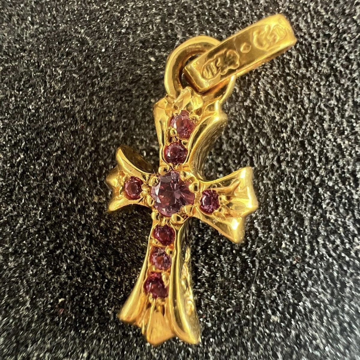 Pre-owned Chrome Hearts 22k Pink Sapphire Baby Fat Cross Pendant In Gold