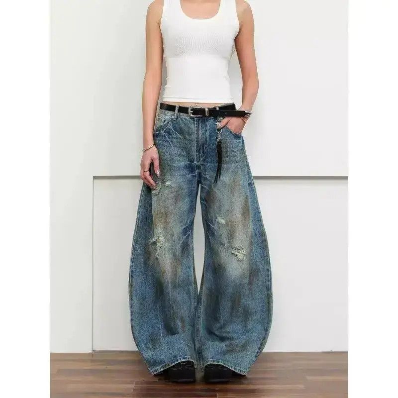 Japanese Brand Retro loose ripped micro flared jeans Size US 32 / EU 48 - 6 Thumbnail