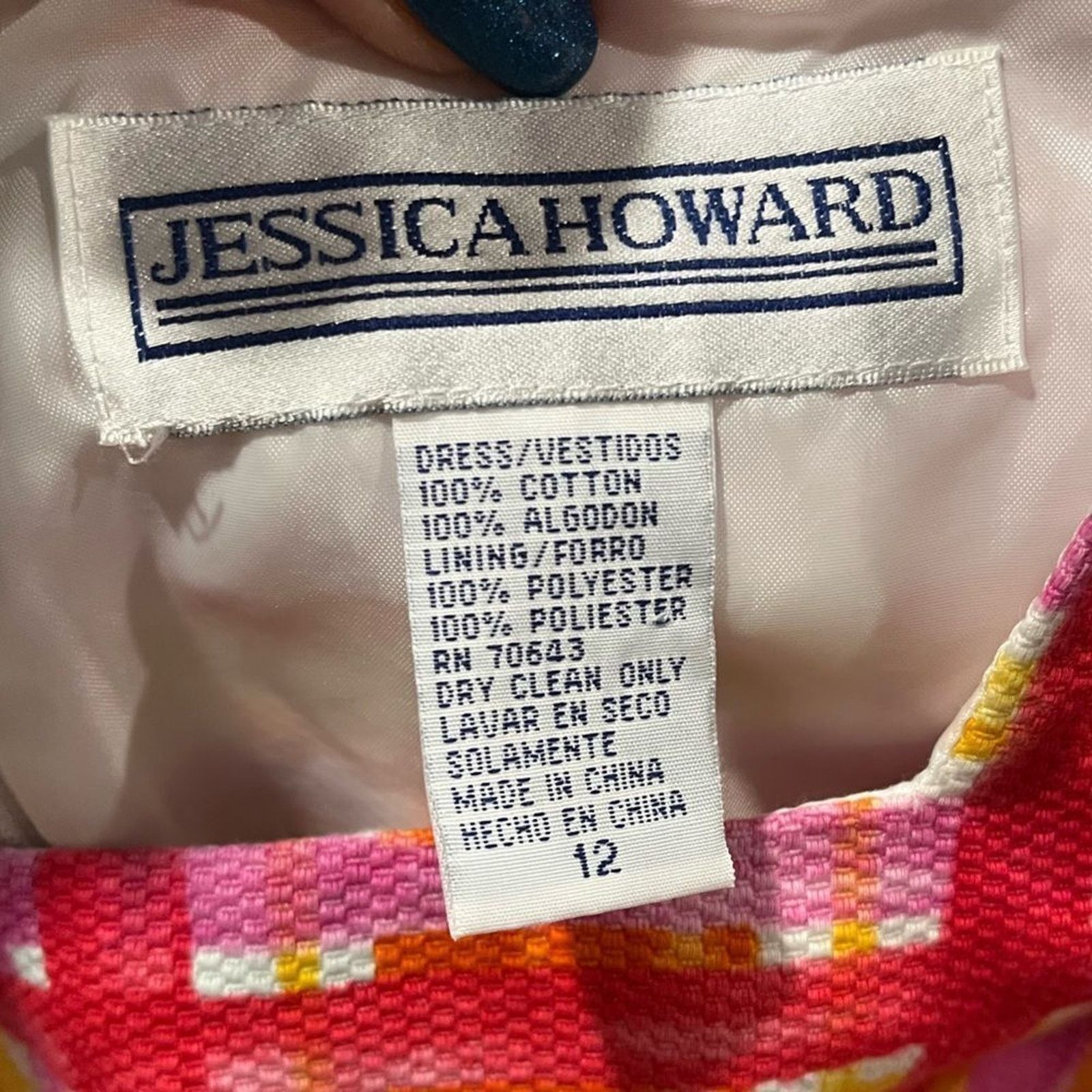 Vintage Jessica Howard Womens Shift Dress Knee Length Cap Sleeve 12 Size XL / US 12-14 / IT 48-50 - 4 Thumbnail