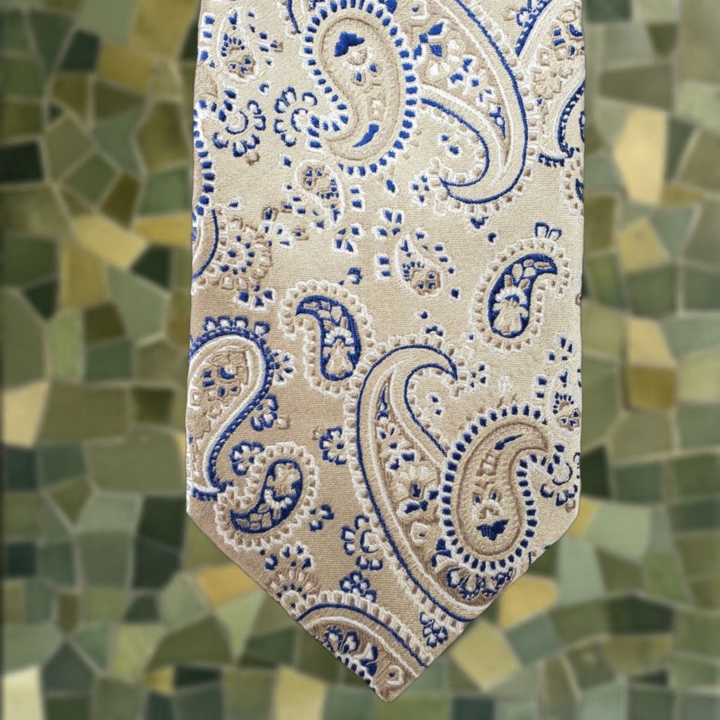 Nicole Miller Nicole Miller Necktie Mens OS Tan Blue Excellent Silk Paisley Pattern Tie Size ONE SIZE - 1 Thumbnail