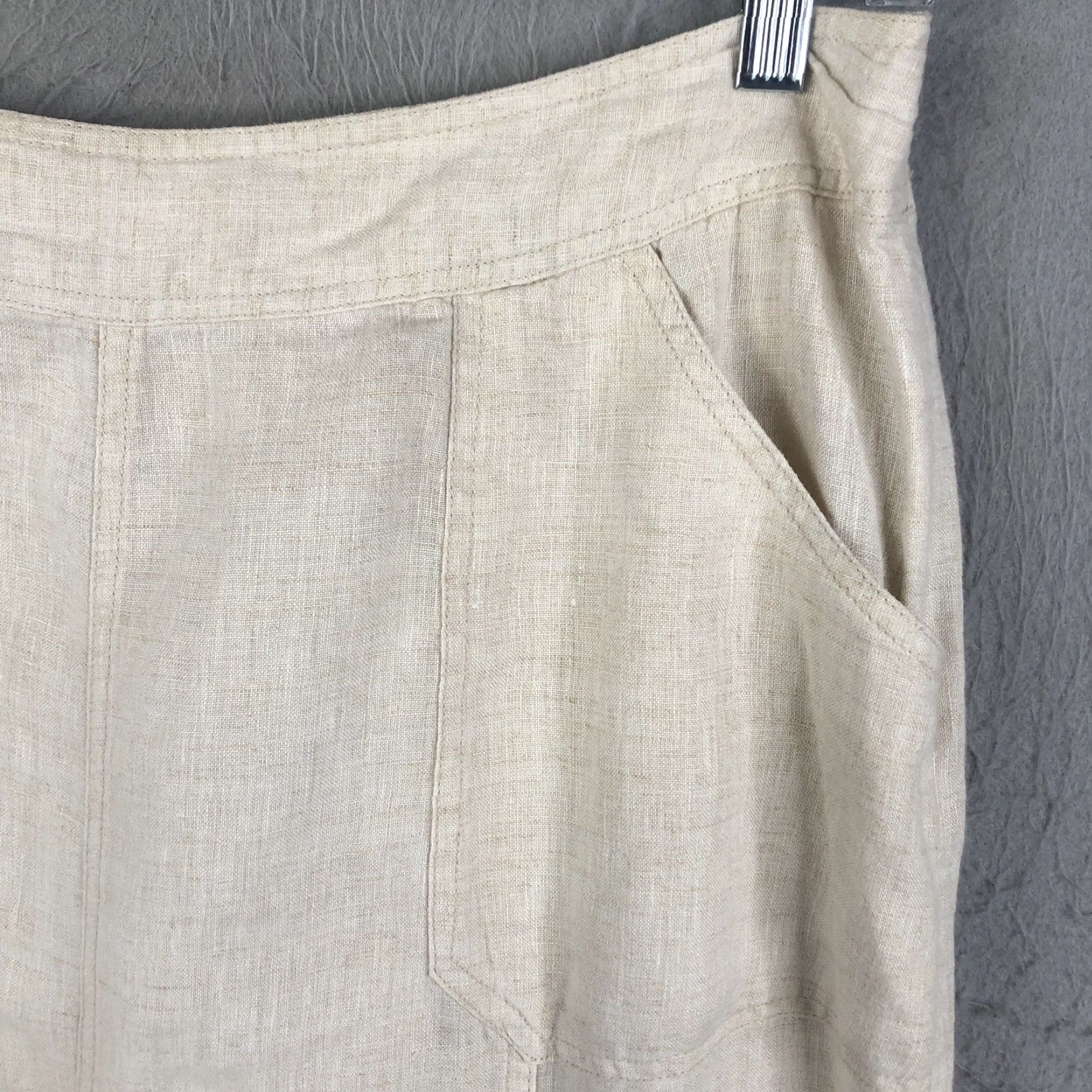 JM Collection M Collection Skirt Womens 14 Linen Beige Knee Length A-Line Pockets Bohemian All Seasons Casual Travel Womens Size 36" / US 14 / IT 50 - 6 Thumbnail