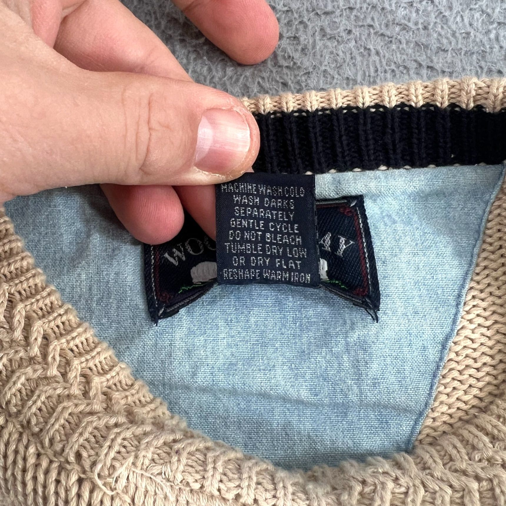 Vintage VINTAGE Woods & Gray Mens Sweater Argyle 90s Knitted Pullover Crew Neck XLT Blue 100% Cotton Size US XL / EU 56 / 4 - 4 Thumbnail