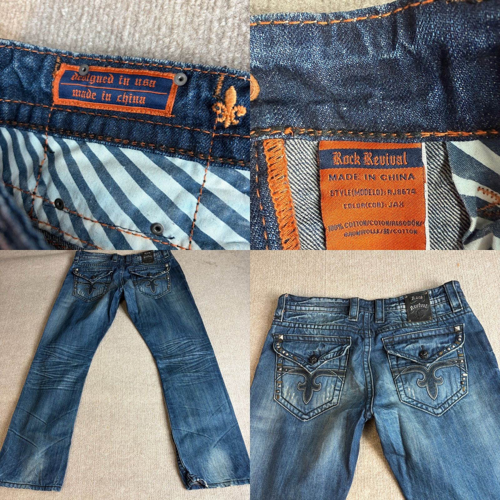 Vintage Rock Revival Jeans Mens 38 x 32 Blue Distressed 100% Cotton Jax Denim 5-Pocket Straight Inseam 32.0 Size US 38 / EU 54 - 8 Thumbnail