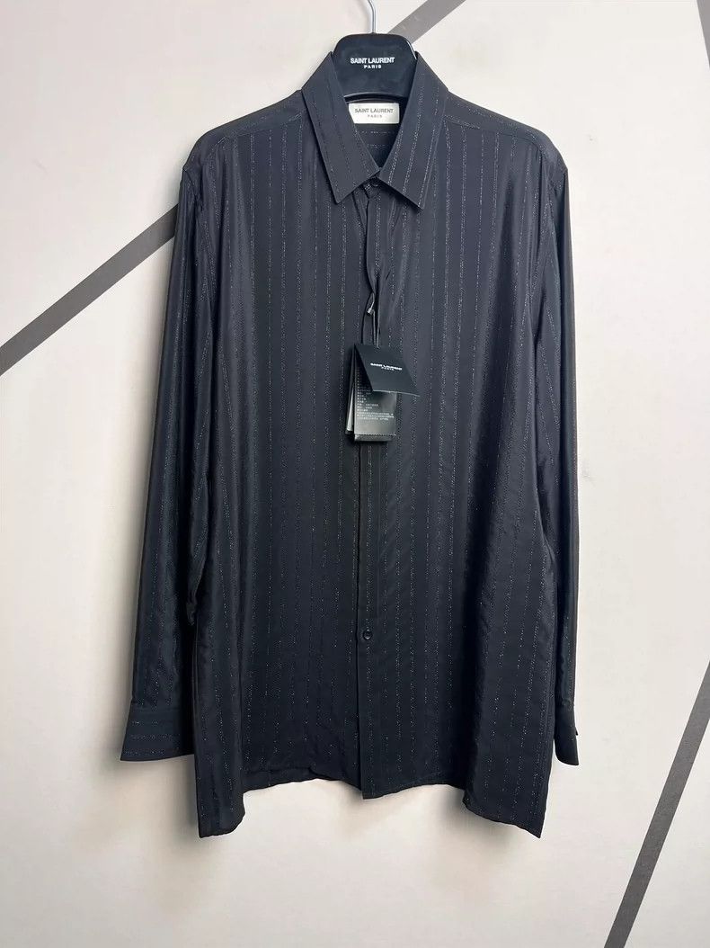 Saint Laurent Paris Saint Laurent Black Silver Striped Shirt- DMC Size US M / EU 48-50 / 2 - 1 Thumbnail