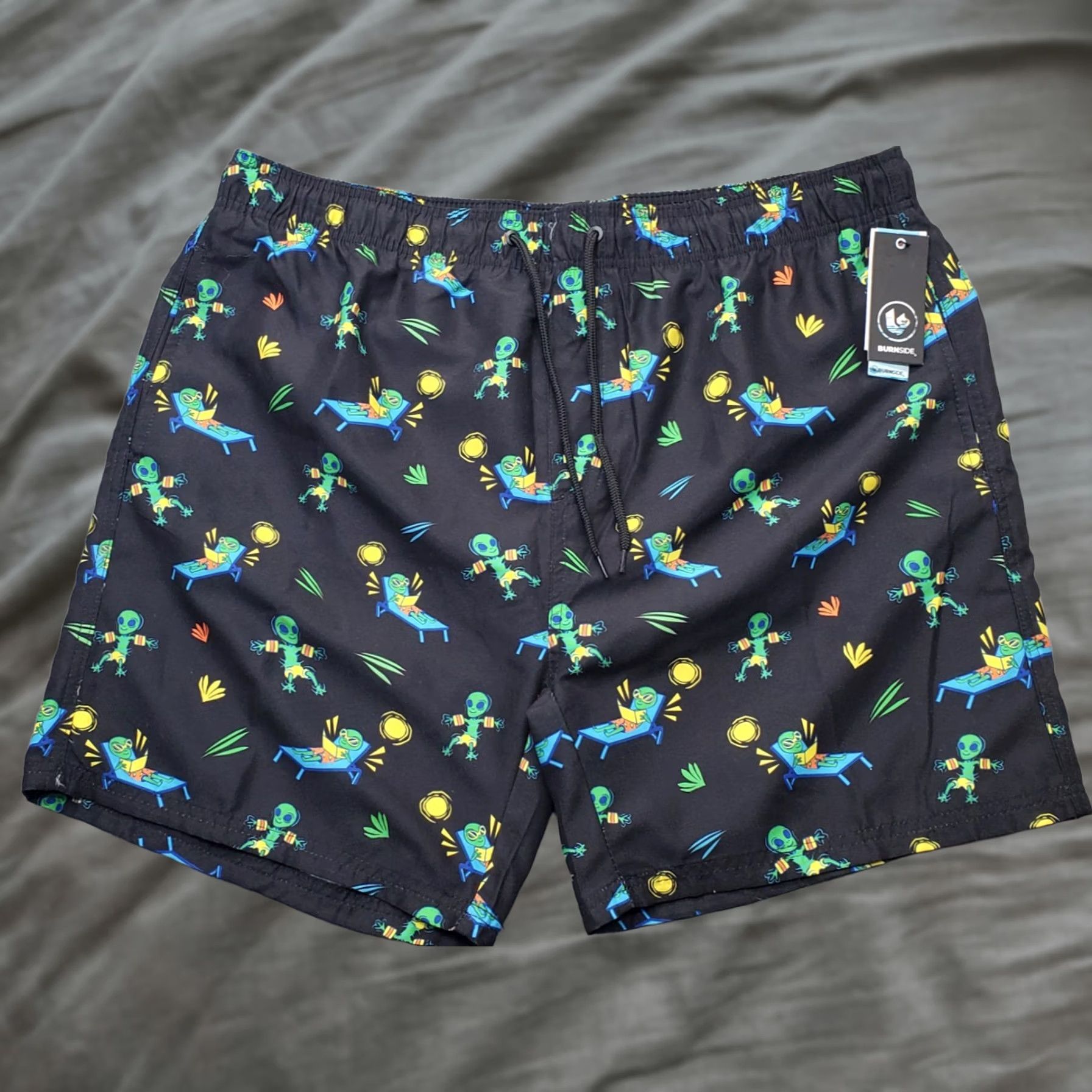 Burnside Burnside Mens Swim Trunk Shorts XXL Multicolor Alien Print Stretch Drawstring Trunks Size US 39 - 1 Thumbnail
