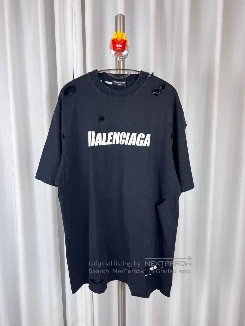 Balenciaga Balenciaga Big Ripped Hole Short Sleeve Black Size US XXS / EU 40 - 2 Thumbnail
