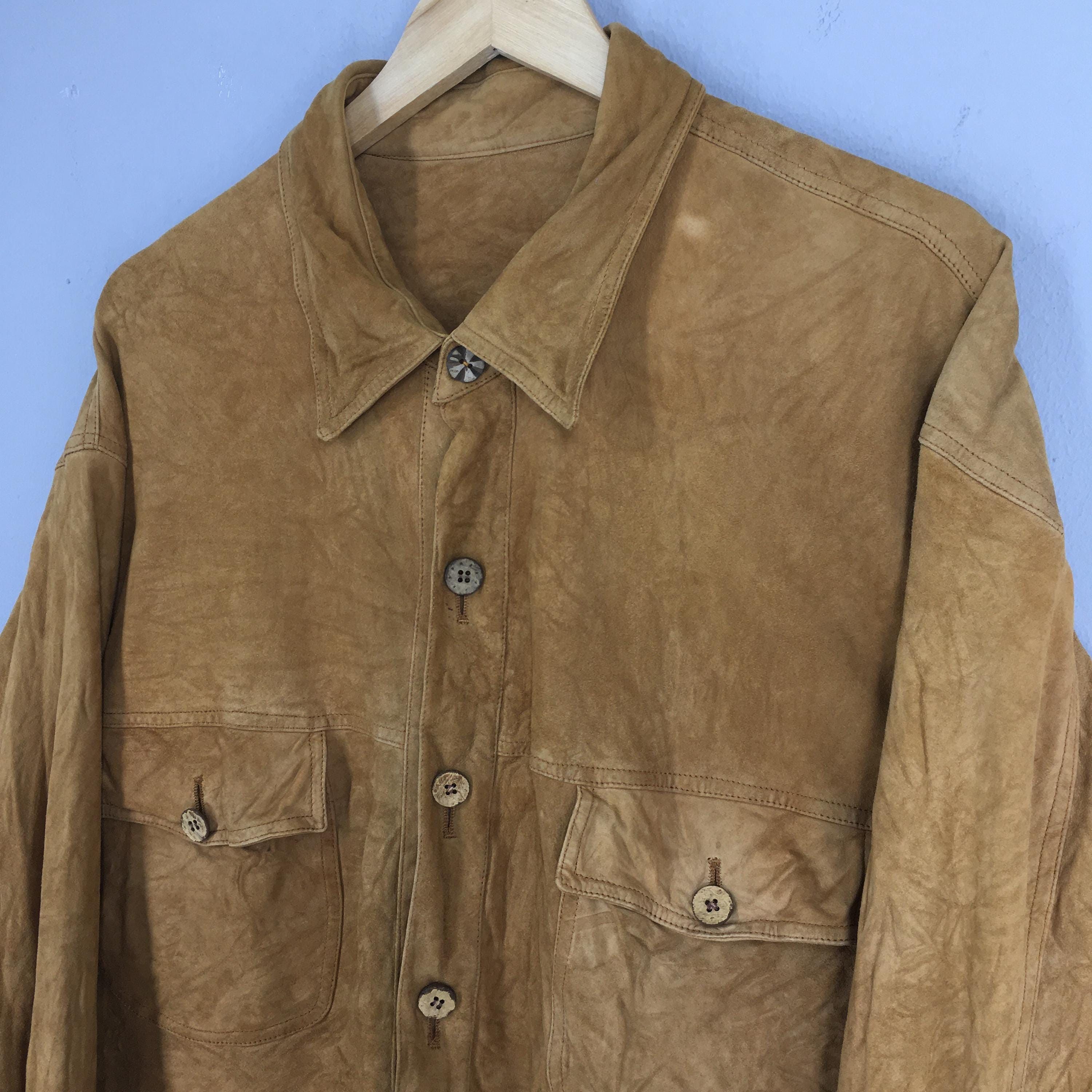 Vera Pelle × Vintage 1980s Vera Pelle Plain Brown Suede Leather Shirt XLarge Size US XL / EU 56 / 4 - 3 Thumbnail