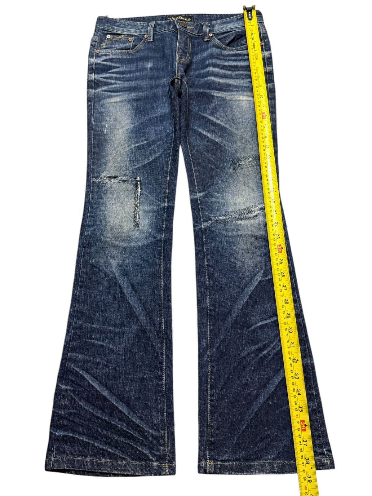 If Six Was Nine Vintage Y2K Blue Faded Wash Clawmark Whiskers Wide Leg Flare Size US 31 - 10 Thumbnail