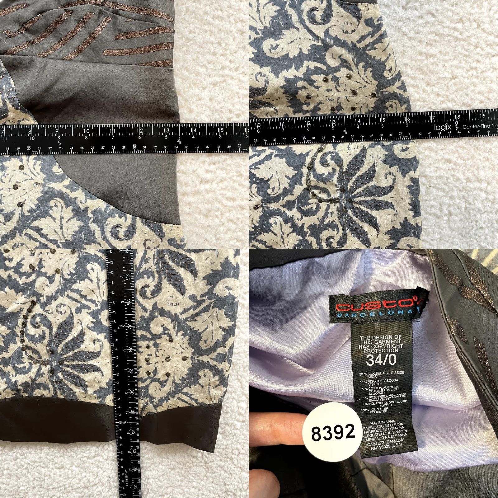 Custo Barcelona VINTAGE Custo Barcelona Mini Dress XS 0 Grey Silk Blend Sequin Spanish Y2K Small Women's Size XS / US 0-2 / IT 36-38 - 8 Thumbnail