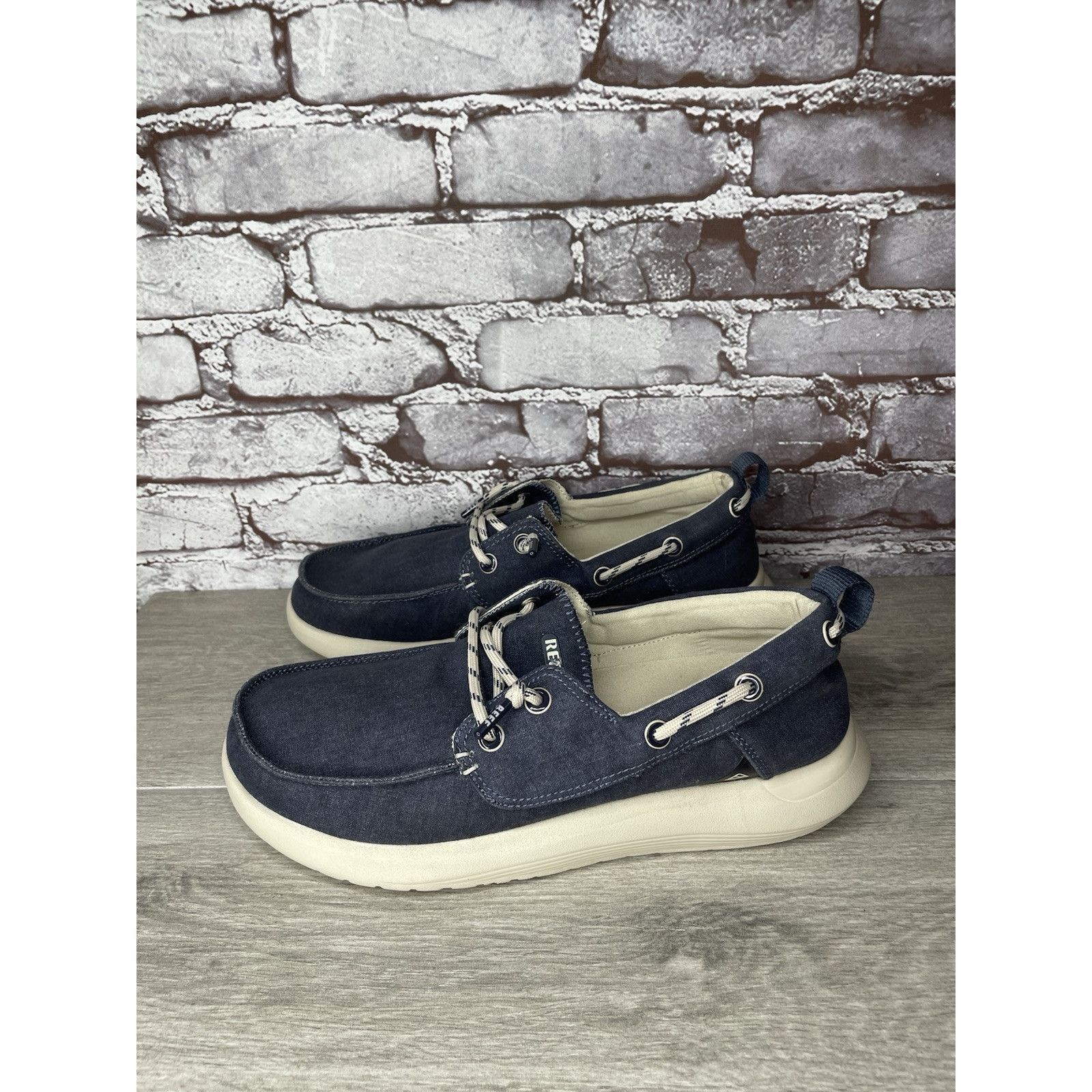 REEF Reef Swellsole Pier Shoes Navy Blue Canvas Fabric Boat Shoes Size US 11 / EU 44 - 12 Thumbnail
