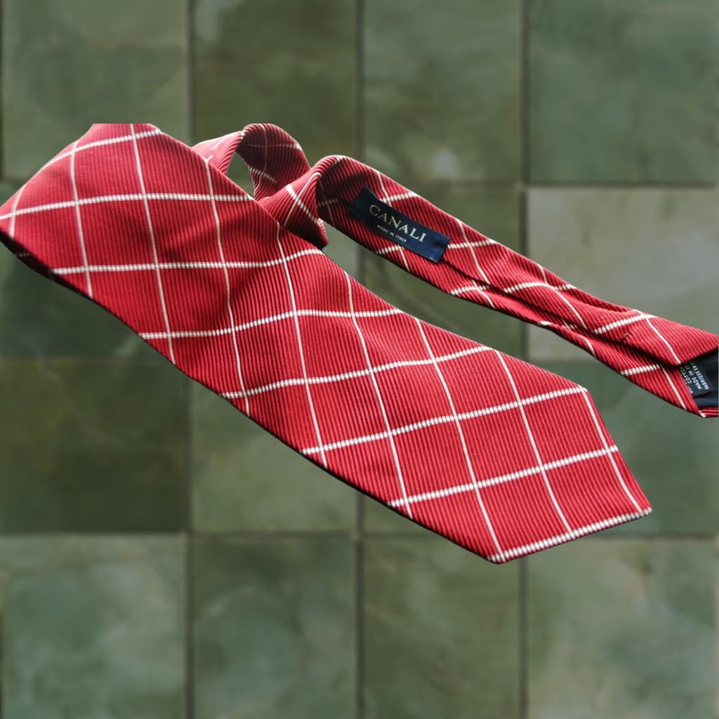 Canali Canali TIE Shirt Men’s XS Red Striped 60% Silk 40% Cotton Made in ITALY 146 cm Length Size ONE SIZE - 1 Thumbnail