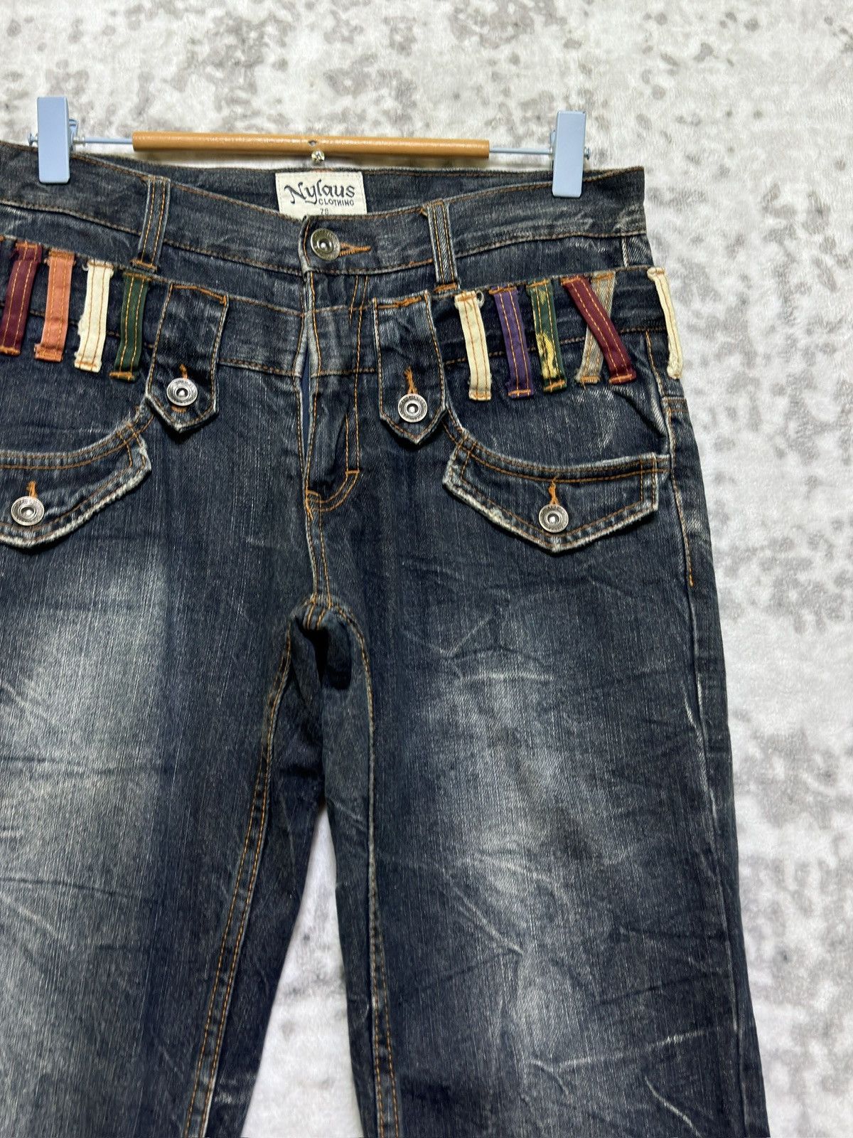 Japanese Brand Nylaus Clothing Y2K Double Waist Acid Wash Whiskered Jeans Size US 30 / EU 46 - 5 Thumbnail