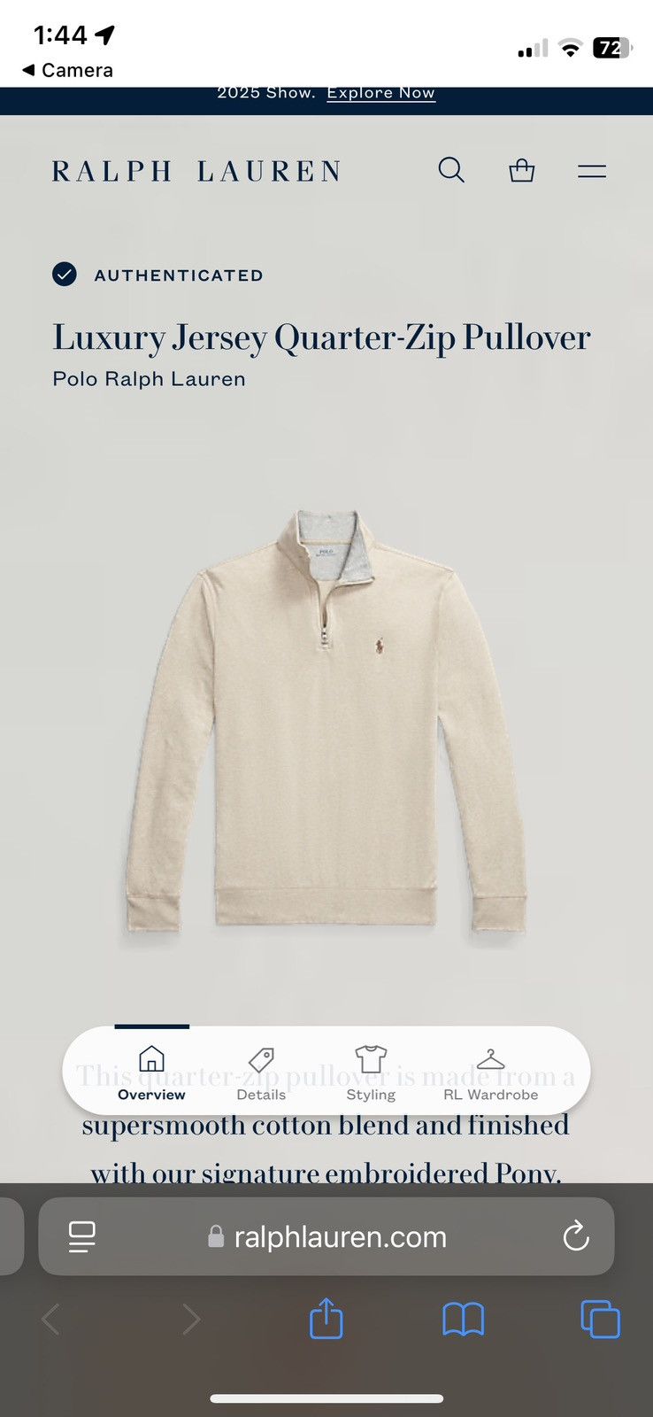 Polo Ralph Lauren Tuscan Beige Heather Polo Ralph Lauren Quarterzip Size US L / EU 52-54 / 3 - 5 Thumbnail
