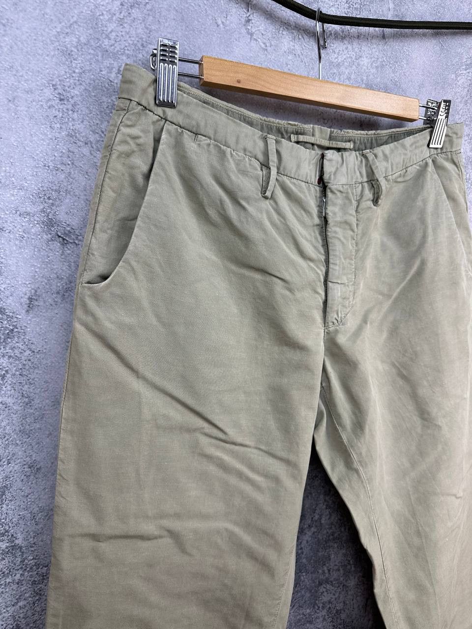Incotex Incotex Slim Fit Cotton/Linen Trousers Olive Pants Size US 32 / EU 48 - 3 Thumbnail