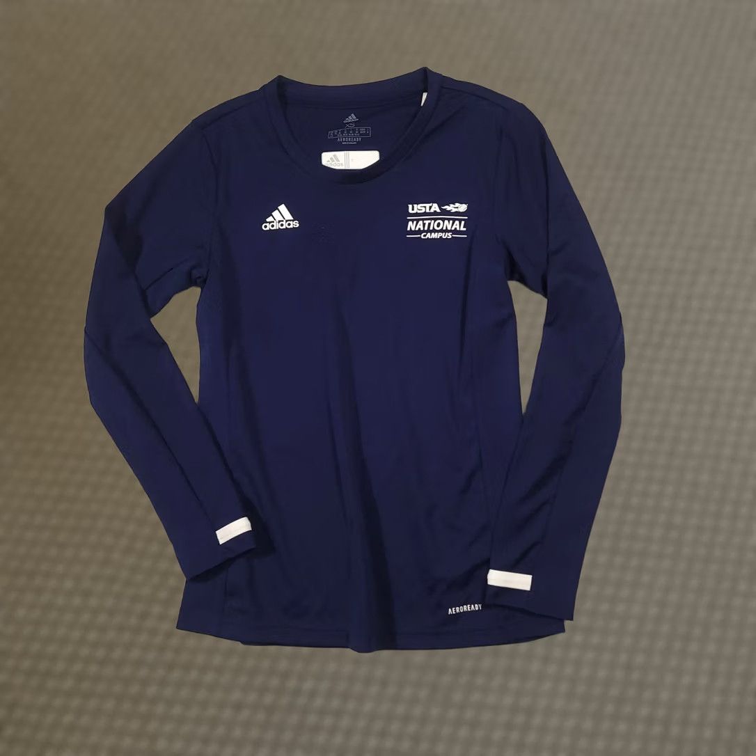 Adidas Adidas Climalite USTA Tennis Activewear Top Womens XS Blue Long Sleeve Logo Shirt Size XS / US 0-2 / IT 36-38 - 1 Thumbnail