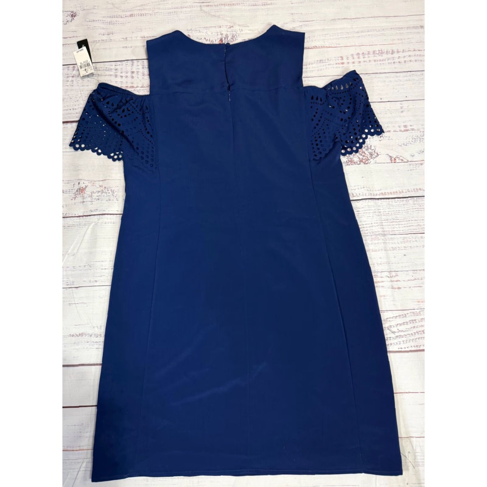 Vintage AB Studio Womens Tank Sheath Dress Size 10 Blue Off Shoulder Lace Panel Knee Length Dress Size L / US 10 / IT 46 - 4 Thumbnail