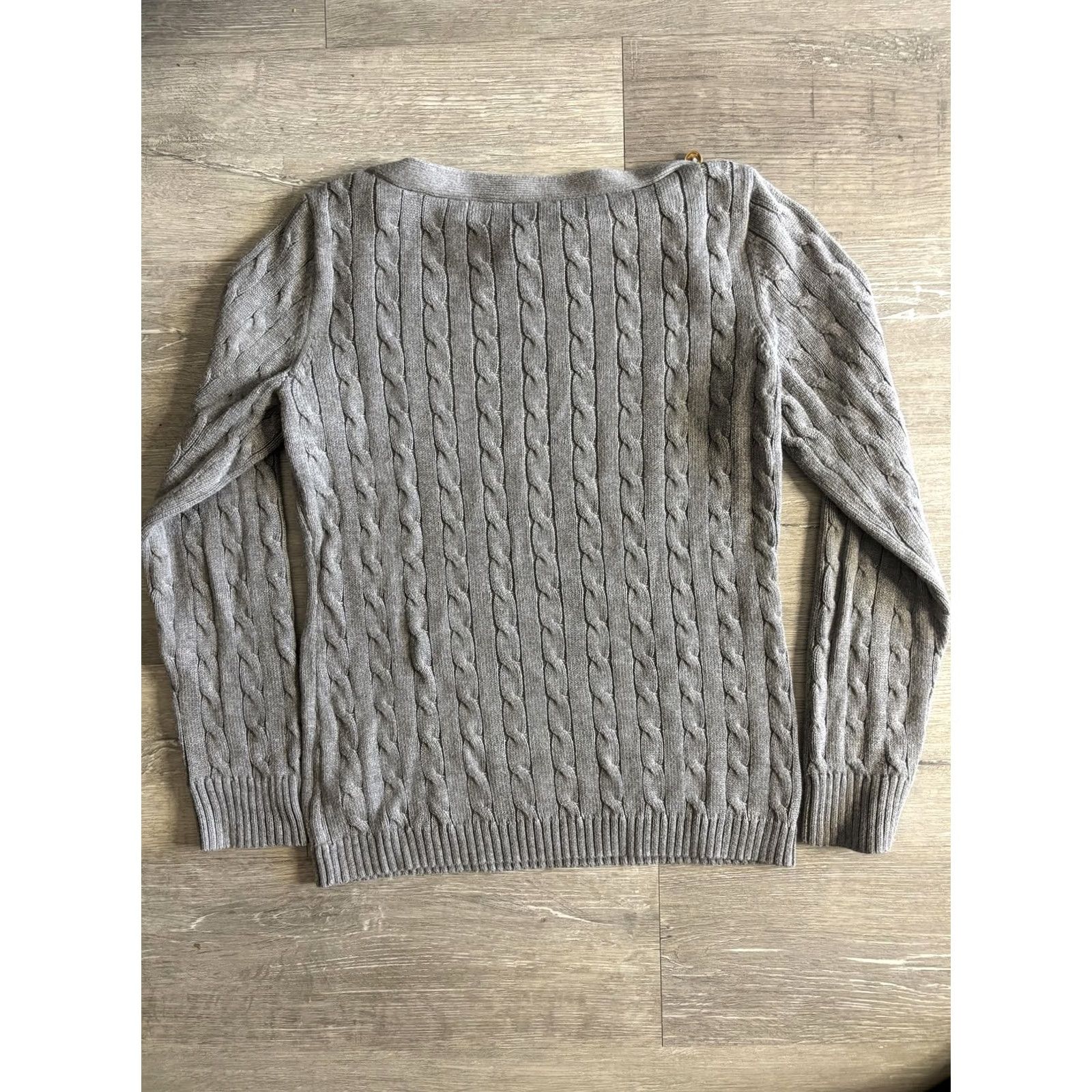 Ralph Lauren Lauren Ralph Lauren Sweater Womens Large Gray Boat Neck Cable Knit Buttons Size L / US 10 / IT 46 - 4 Thumbnail
