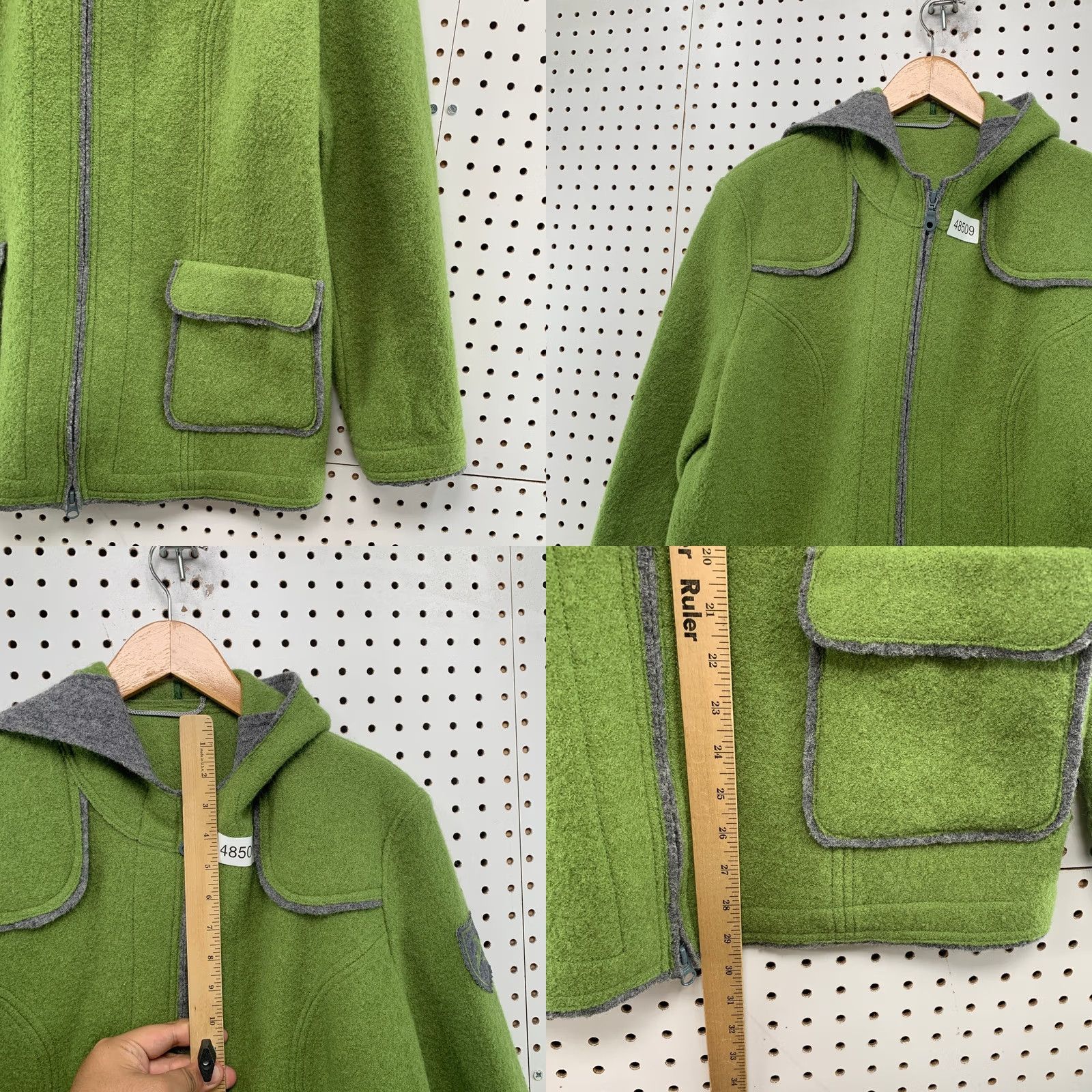 Vintage VINTAGE Geiger Green Grey Hooded Jacket Womens L Full Zip Equestrian Size L / US 10 / IT 46 - 8 Thumbnail