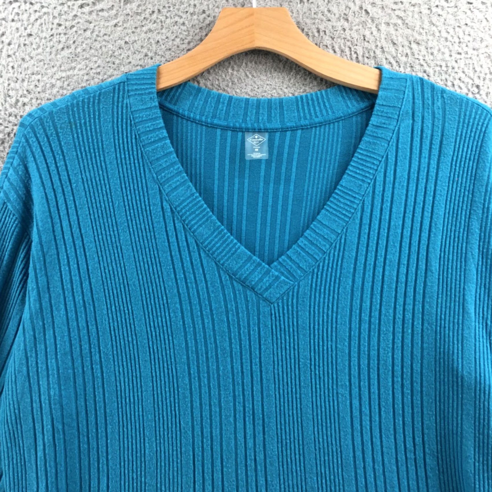 Vintage St Johns Bay Ribbed Knit Top Womens 1X Plus Blue V-Neck Long Sleeve Casual NEW T-Shirt Regular Womens Blue 1X Plus Size XL / US 12-14 / IT 48-50 - 2 Thumbnail