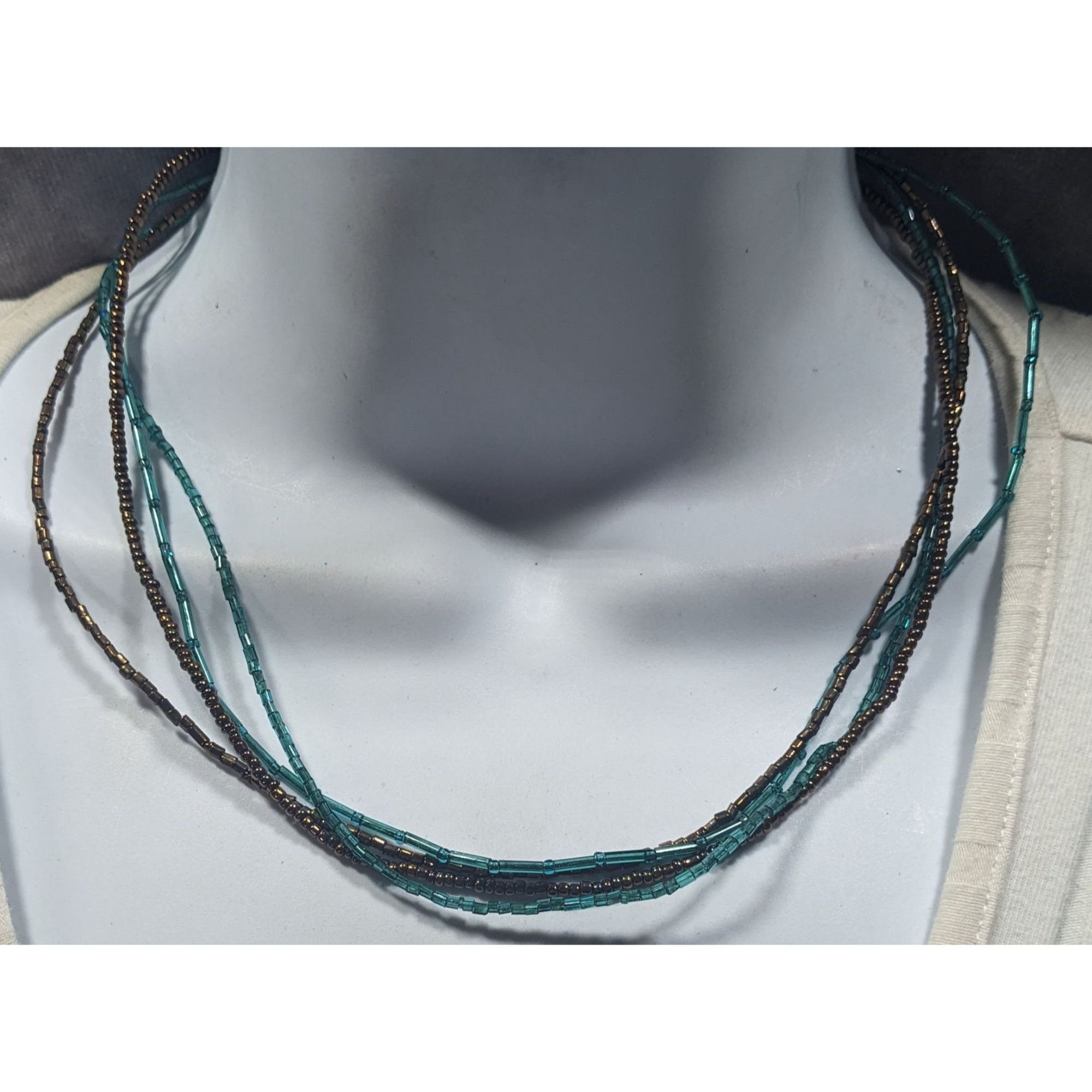 Other Earthy Blue And Copper Tone Glass Beaded Layered Necklace Size ONE SIZE - 2 Thumbnail