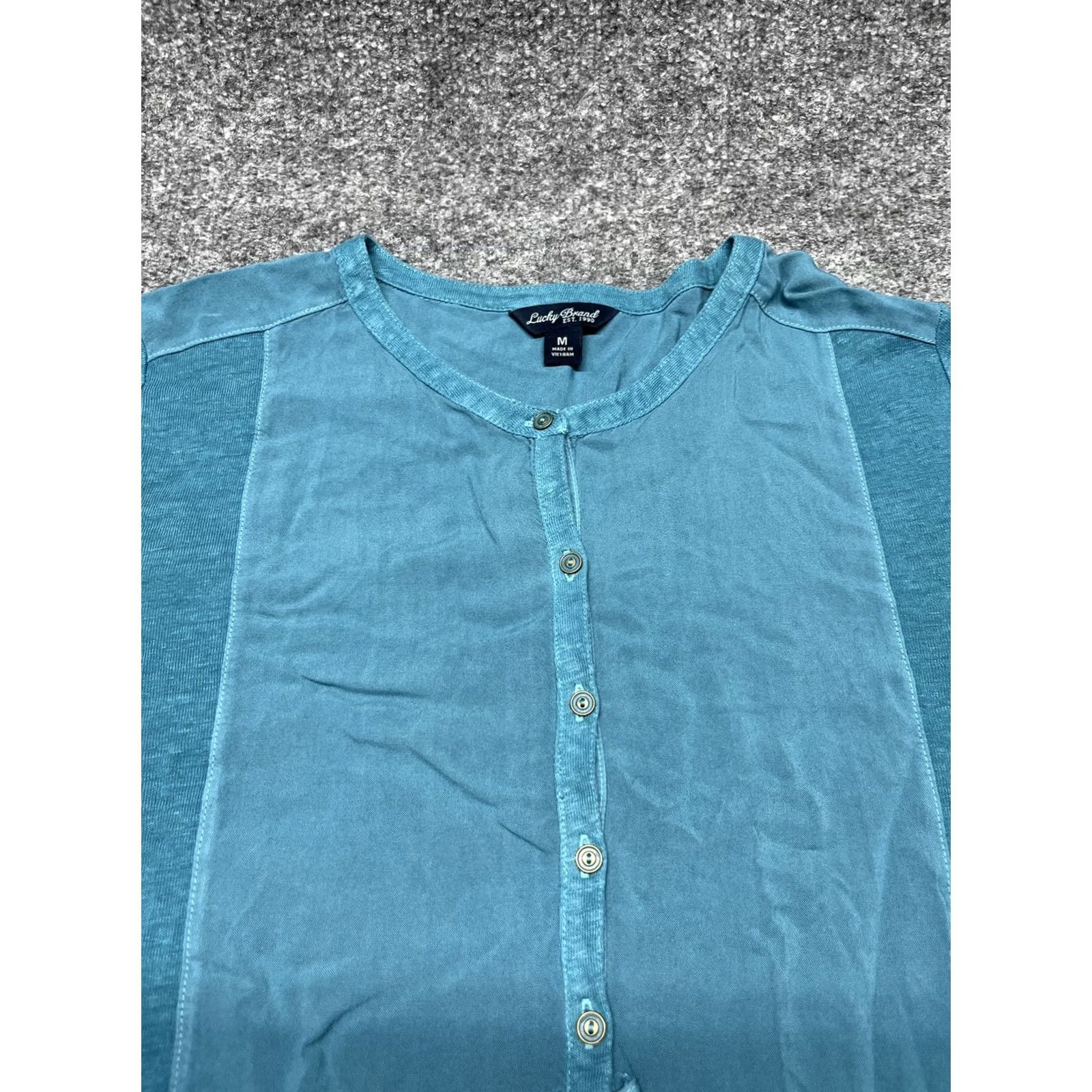 Lucky Brand Lucky Brand Blouse Womens M Blue Long Sleeve Roll Tab V Neck Buttons Pullover Size M / US 6-8 / IT 42-44 - 2 Thumbnail