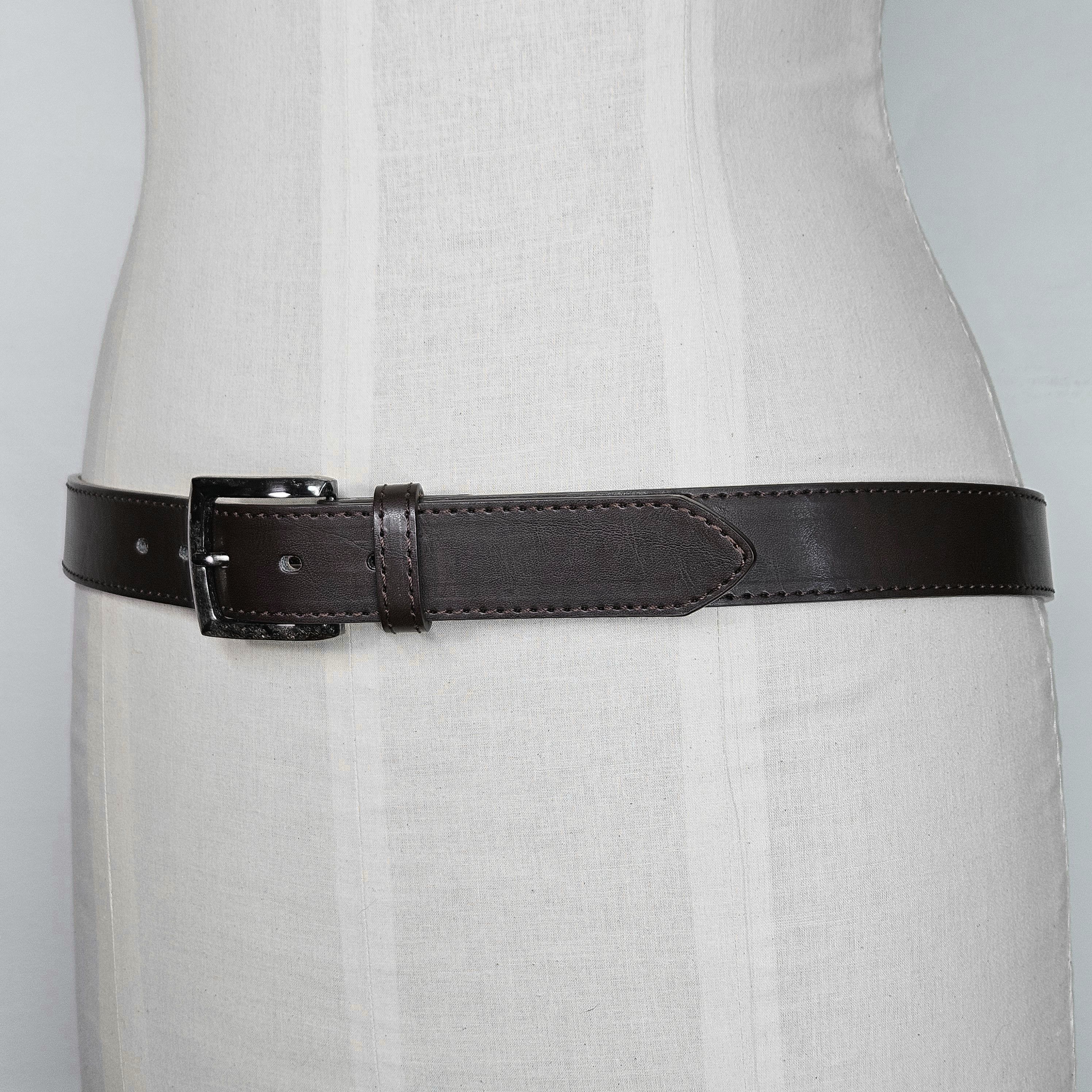 Bass Bass 37-41" Belt Dark Brown Vegan Leather Silver Buckle Size 38 - 3 Thumbnail