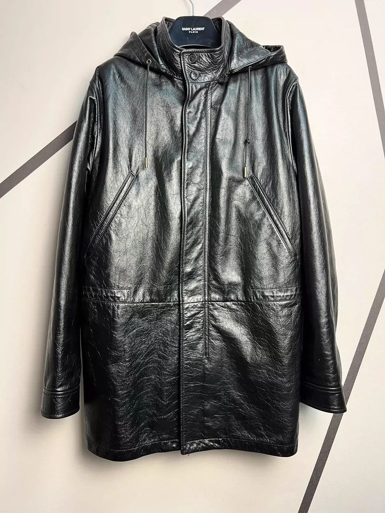Saint Laurent Paris Saint Laurent Black Leather Hooded Trench Coat- DMC Size US L / EU 52-54 / 3 - 1 Thumbnail