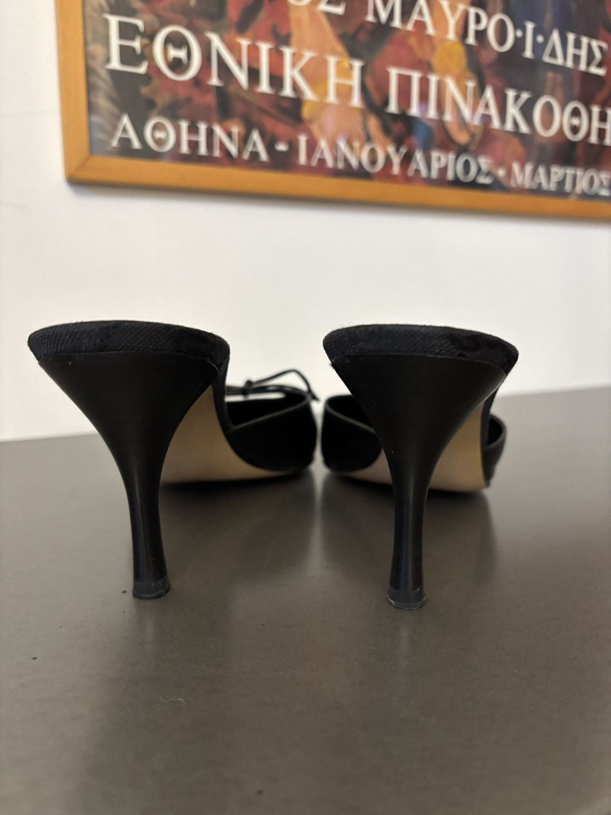 Gucci Black monogram mules grommet accents decorative leather bow Size US 8.5 / IT 38.5 - 8 Thumbnail