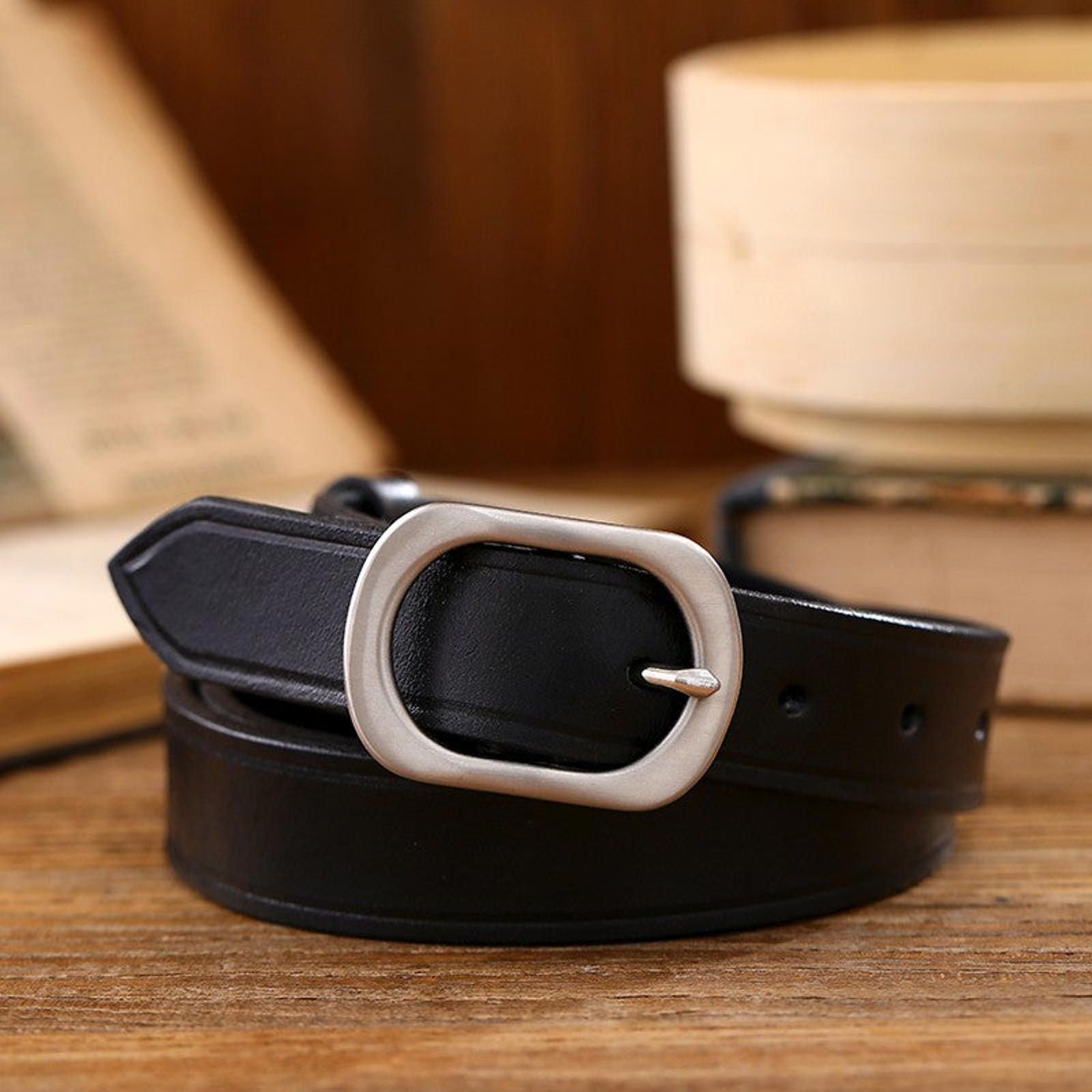 Leather × Vintage Leather Belt – Black, Minimal Metal Buckle Size ONE SIZE - 4 Thumbnail
