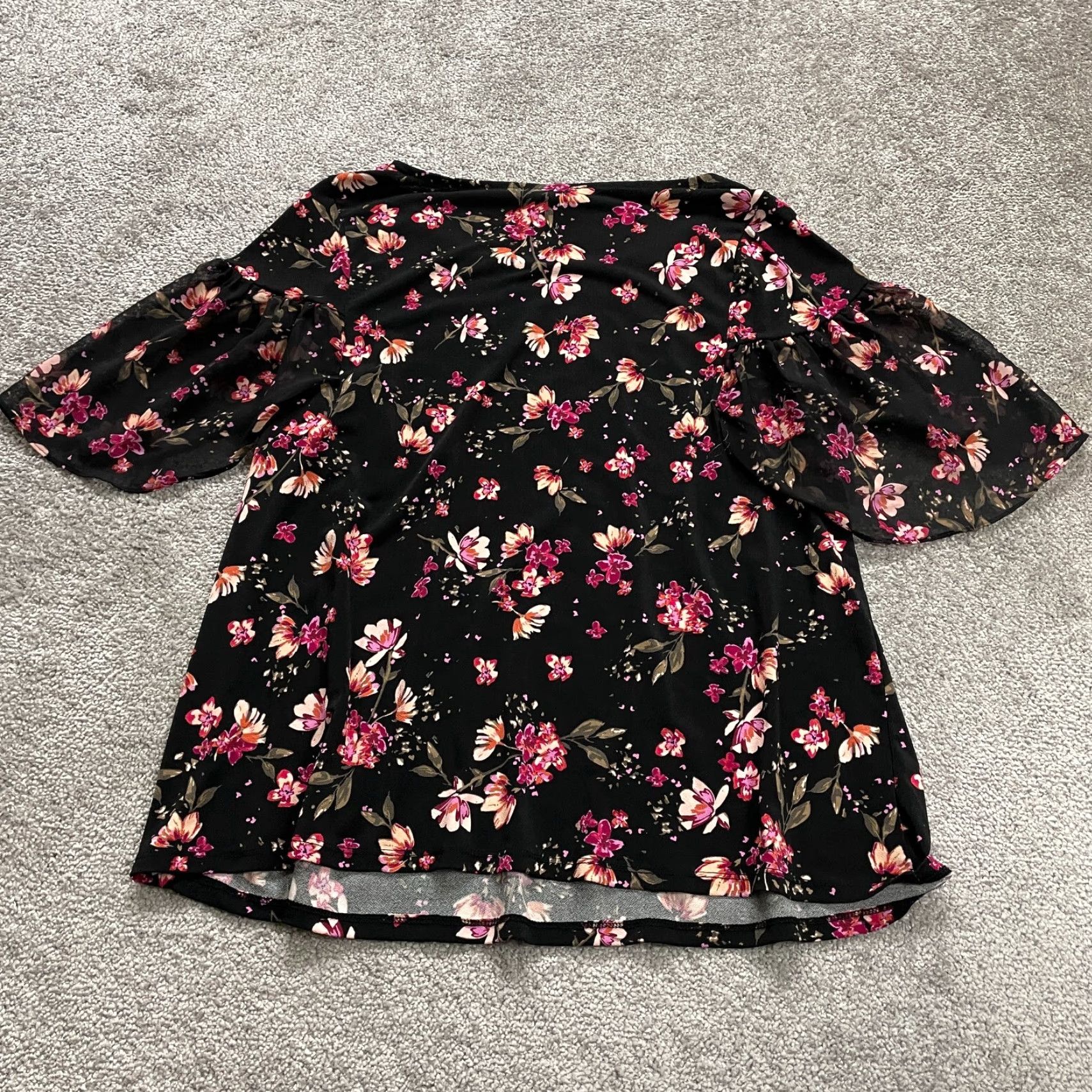 Vintage Roz & Ali Blouse Tunic Womens XL Black Floral Short Sleeve Round Neck Casual Top Size XL / US 12-14 / IT 48-50 - 2 Thumbnail