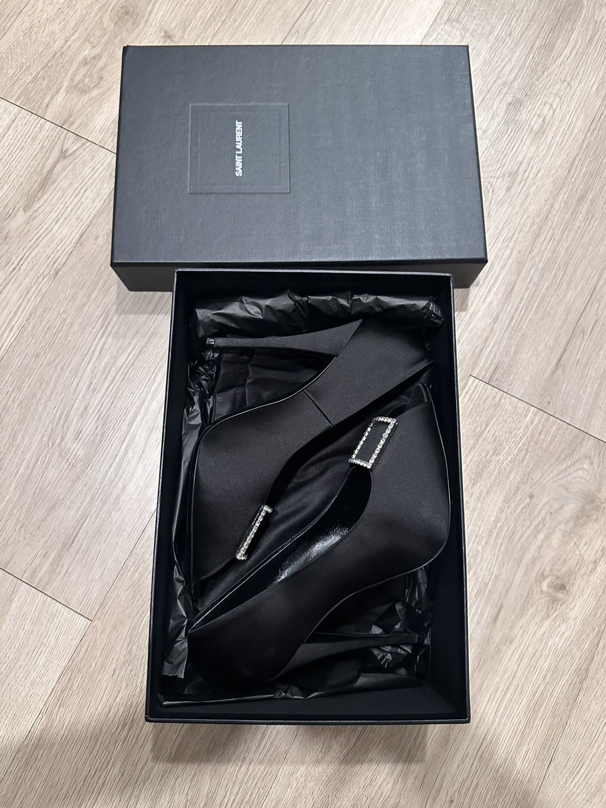 Saint Laurent Paris Franky Crystal Buckle Peep Toe Pump Size US 10.5 / IT 40.5 - 10 Thumbnail