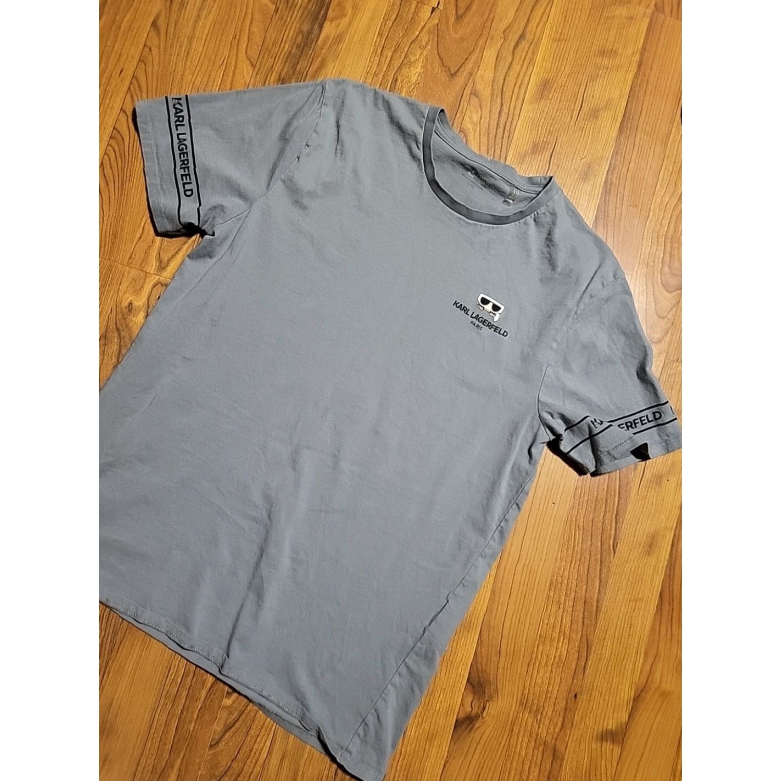 Karl Lagerfeld Karl Lagerfeld T-Shirt Men Shirt L Gray Paris Graphic Print Short Sleeve Regular Mens Size US 33 - 4 Thumbnail