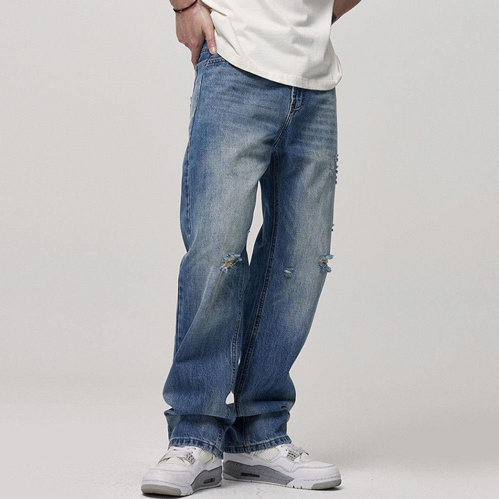 Japanese Brand × Vintage Men's American street straight wide washed ripped jeans Size US 32 / EU 48 - 4 Thumbnail
