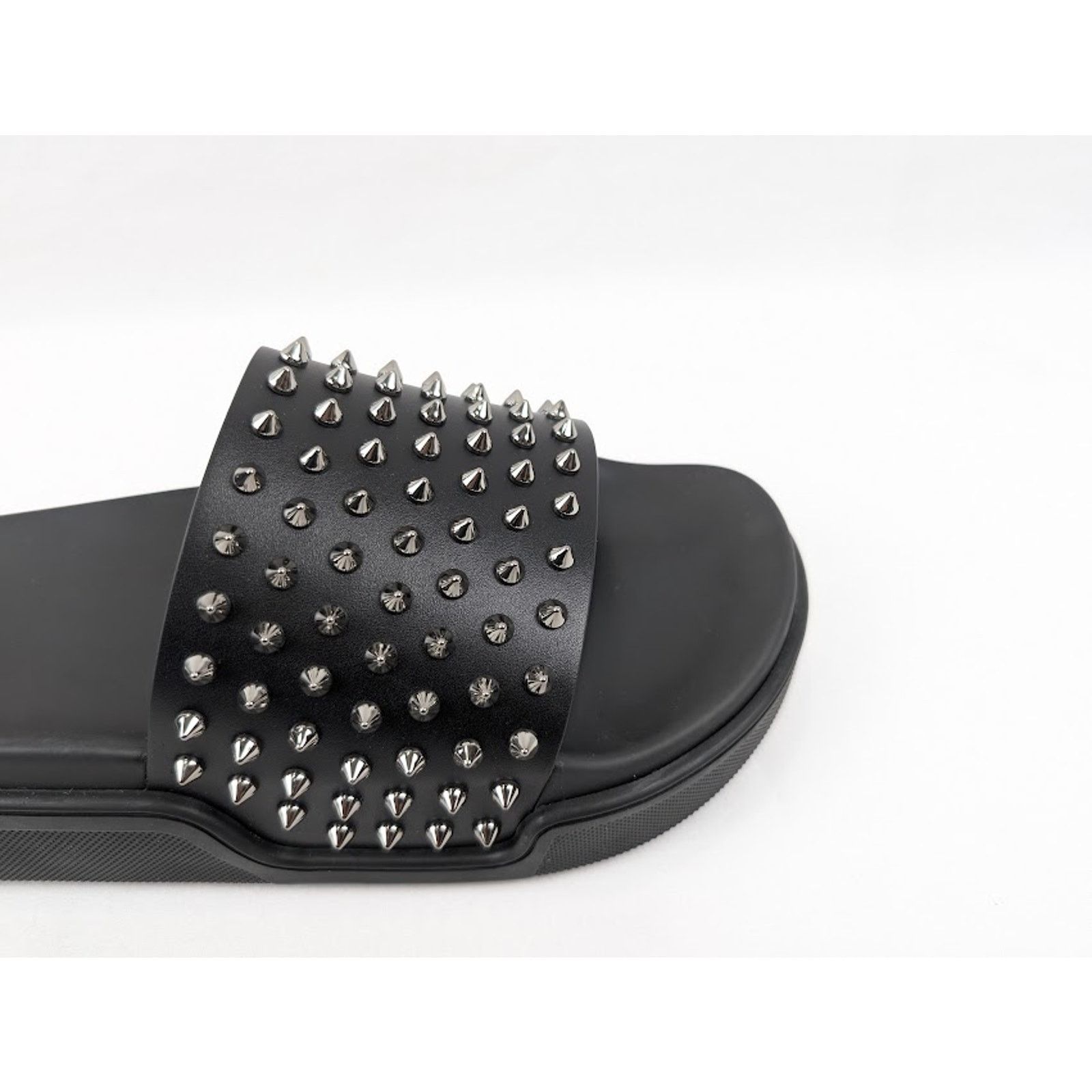 Christian Louboutin o1rshd1 Pool Fun Flat Calf Slippers in Black/Gun Size US 12.5 / EU 45-46 - 3 Thumbnail