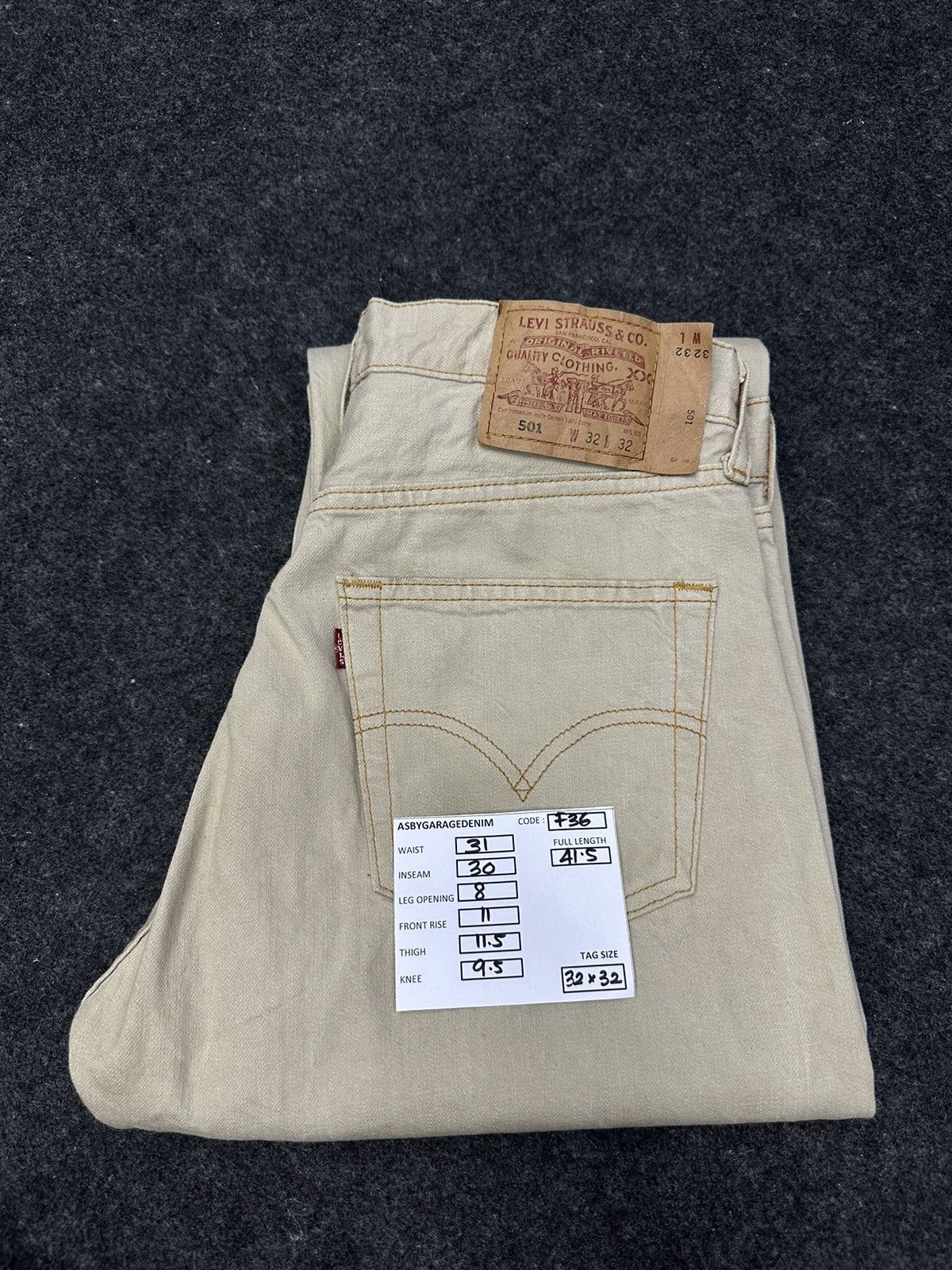 Levi's × Levi's Vintage Clothing × Vintage Vintage Levis 501 Khaki Cream Wax Denim F36 Size US 31 - 16 Thumbnail